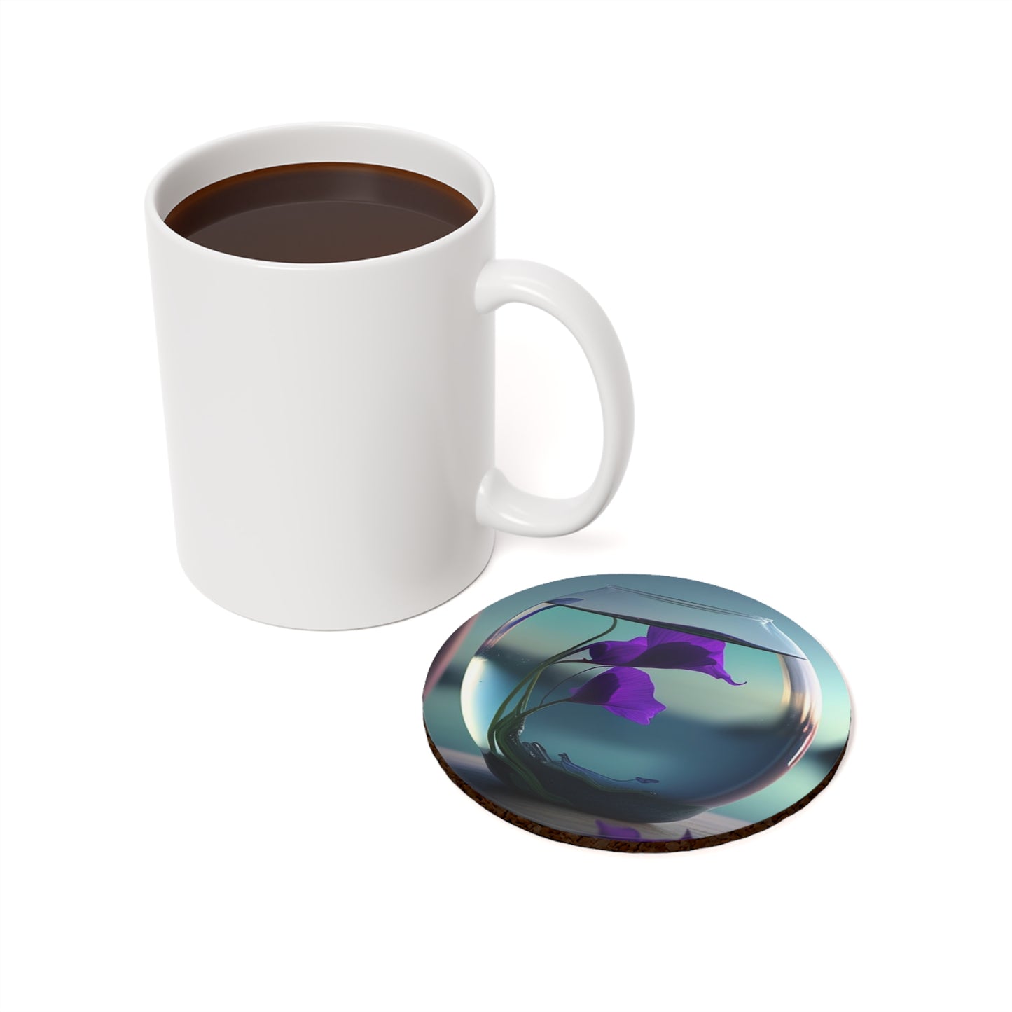 Cork Back Coaster Purple Sweet pea in a vase 2