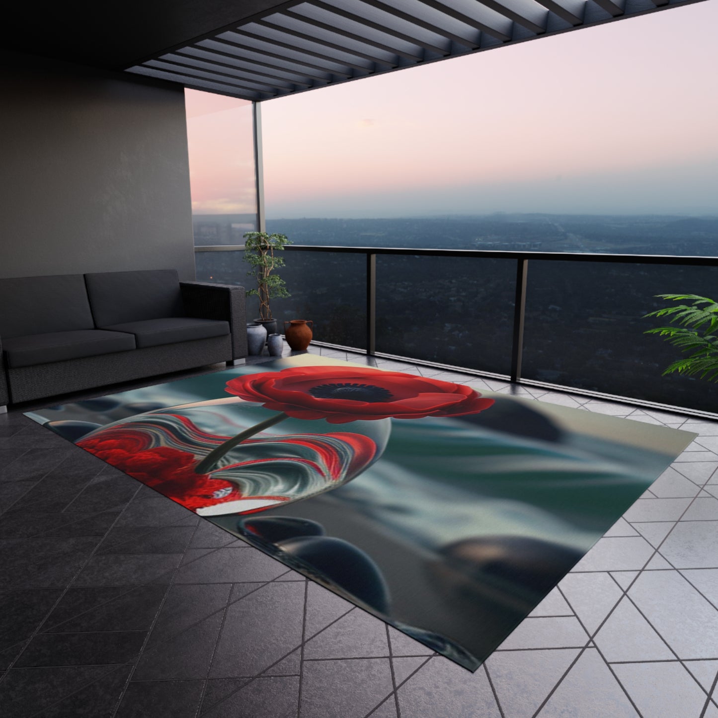 Outdoor Rug Red Anemone in a Vase 1