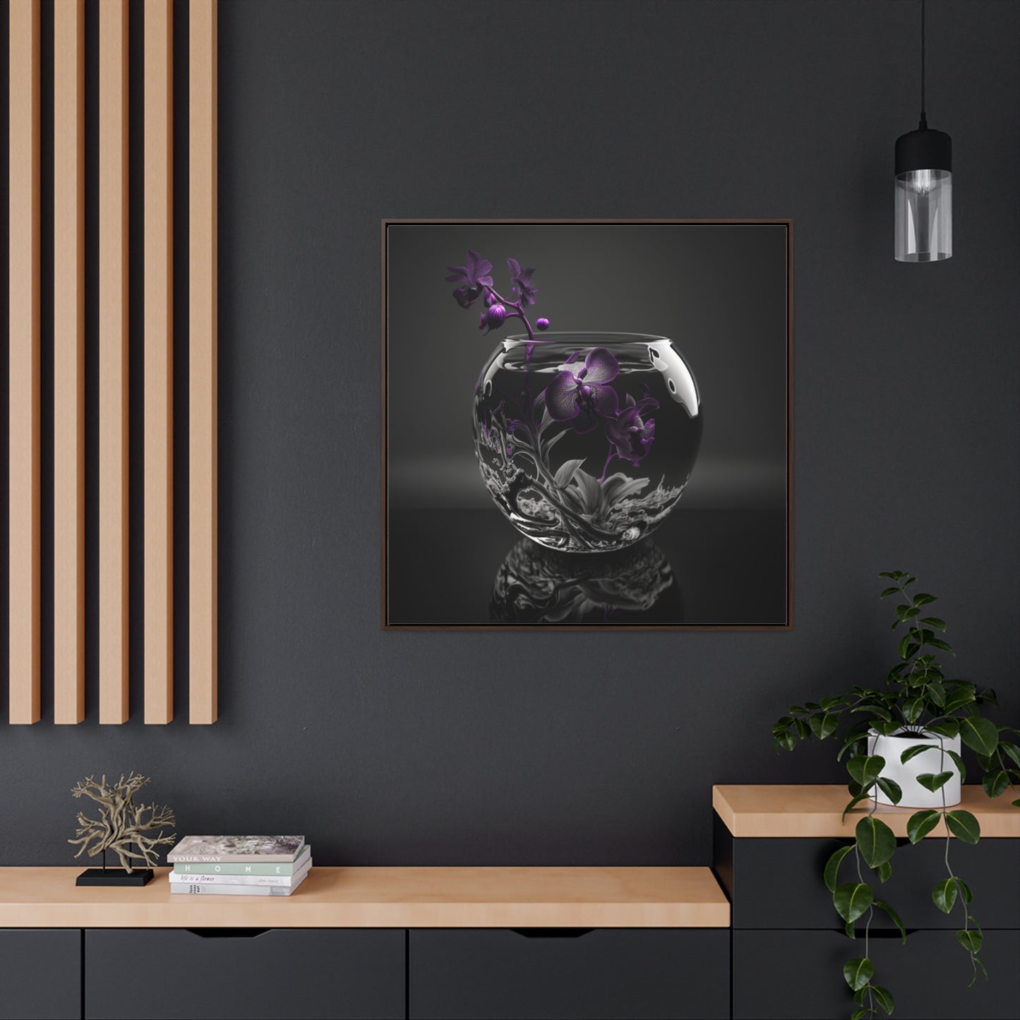 Gallery Canvas Wraps, Square Frame Purple Orchid Glass vase 3