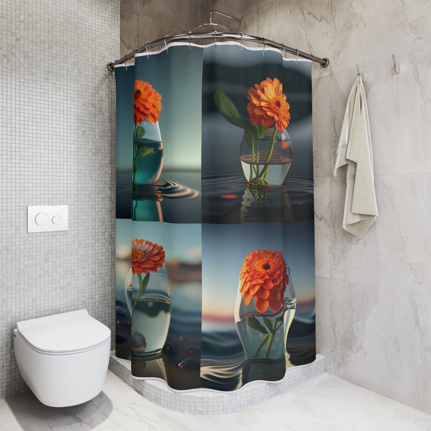 Polyester Shower Curtain Orange Zinnia 5
