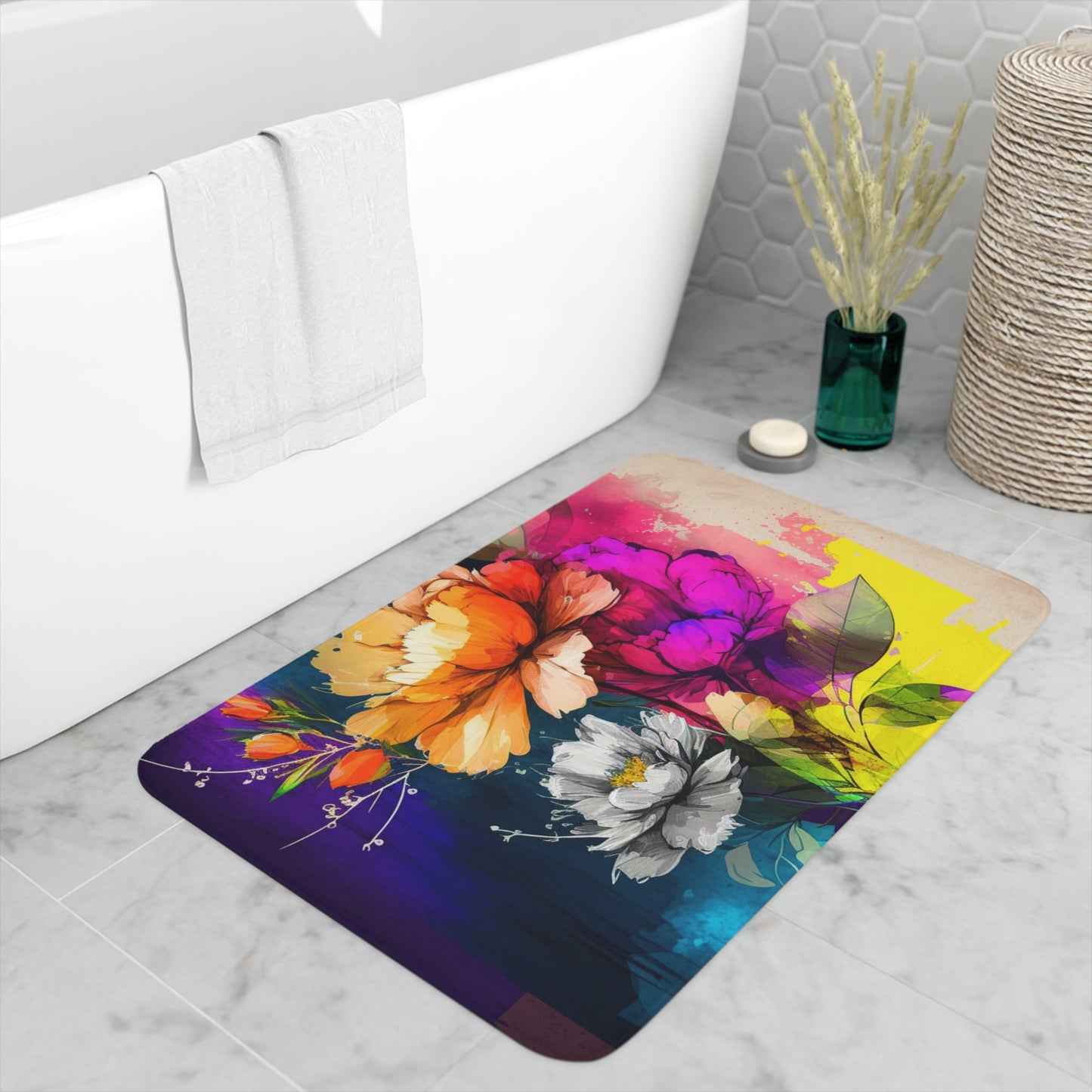 Memory Foam Bath Mat Bright Spring Flowers 4