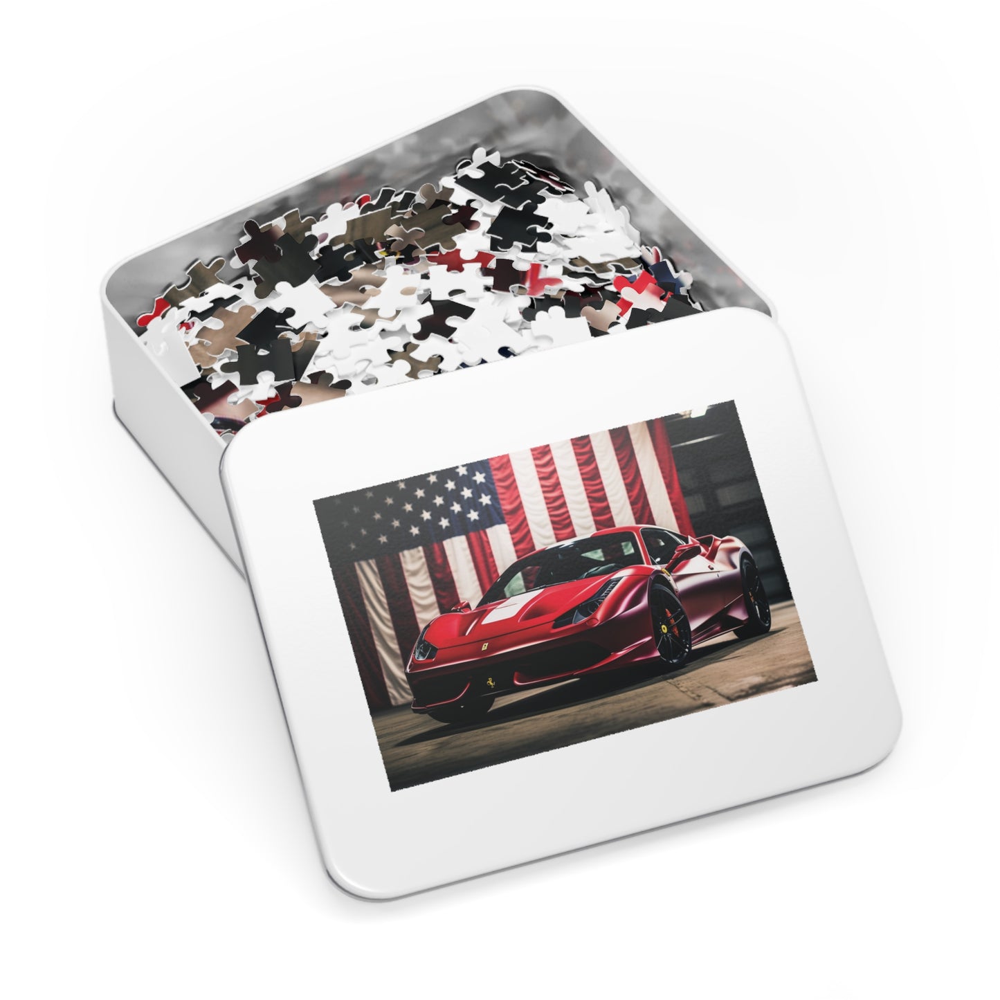Jigsaw Puzzle (30, 110, 252, 500,1000-Piece) American Flag Background Ferrari 3
