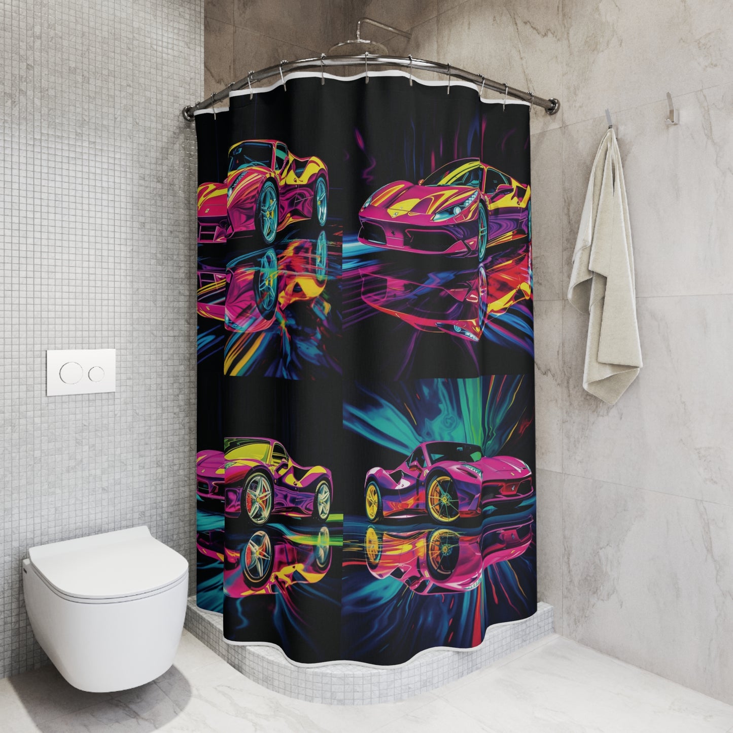 Polyester Shower Curtain Pink Ferrari Macro 5