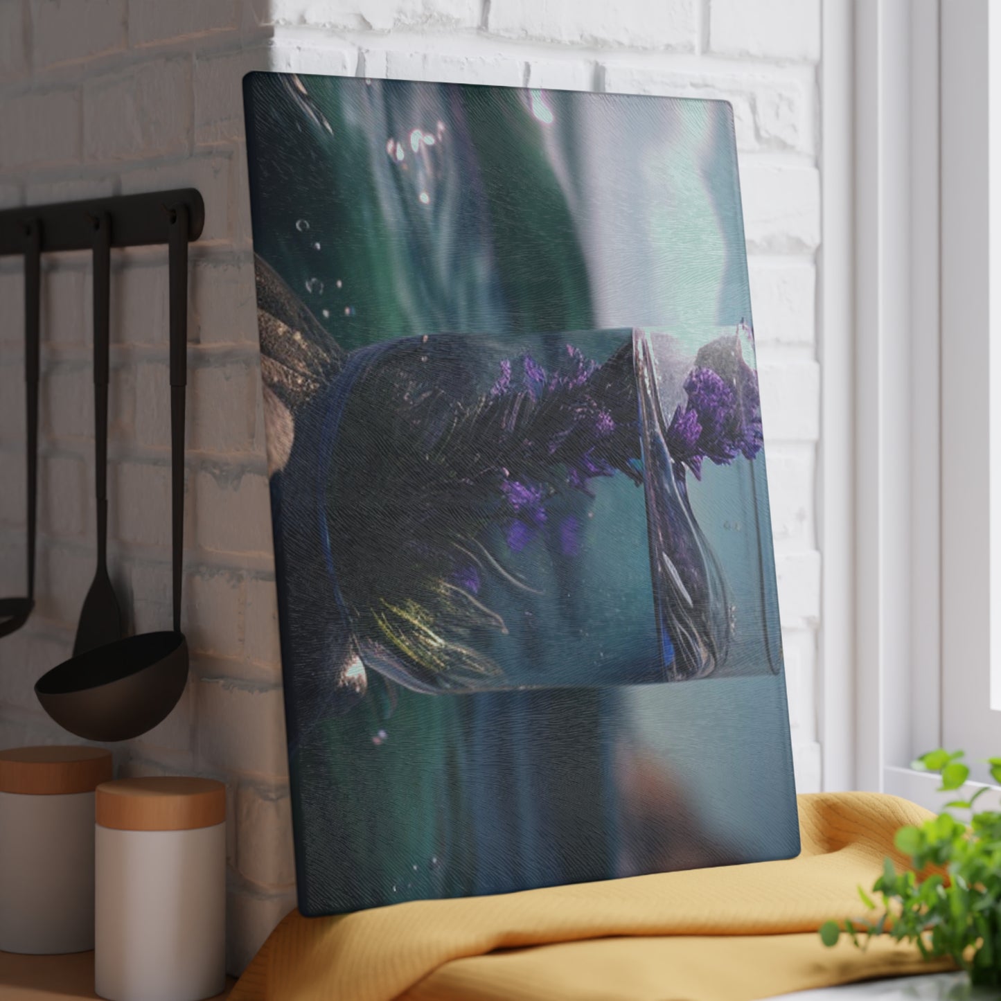 Glass Cutting Board Lavender in a vase 2