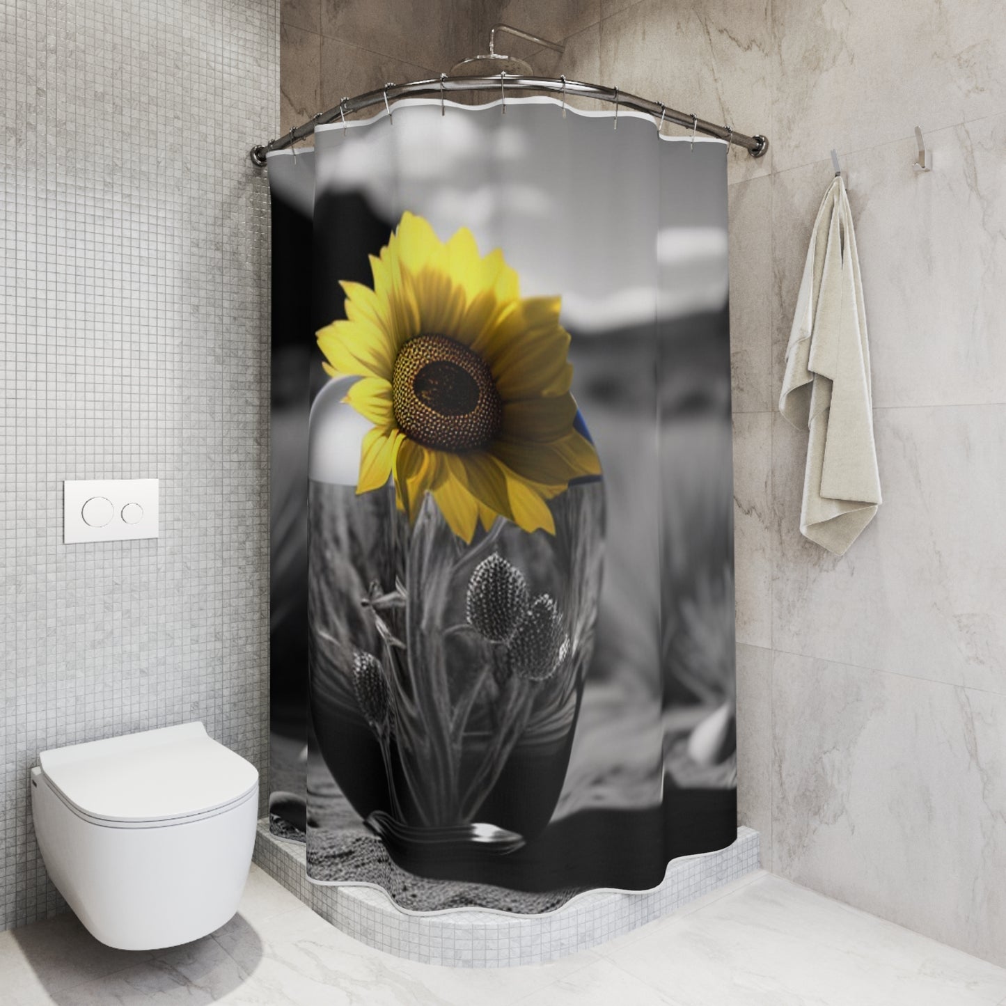 Polyester Shower Curtain Yellw Sunflower in a vase 3