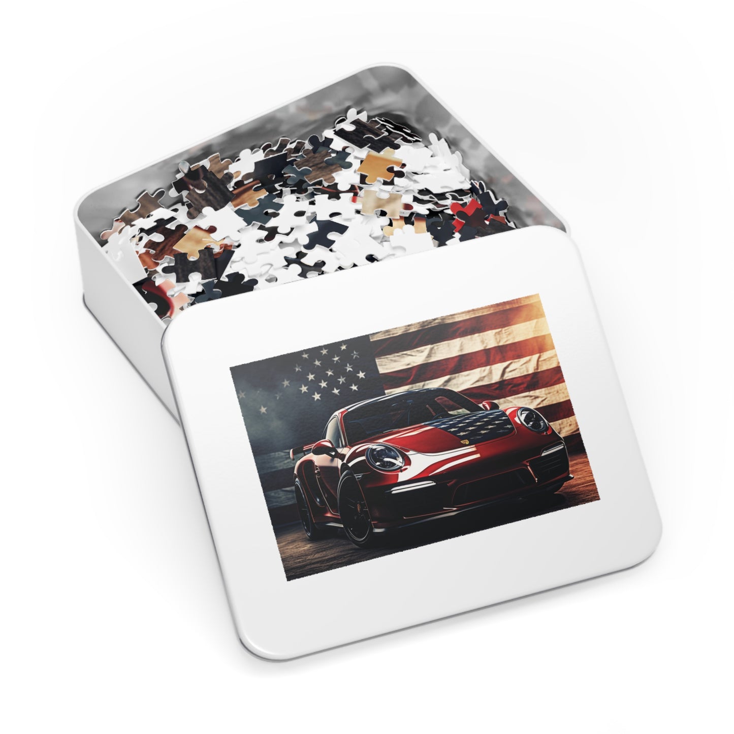 Jigsaw Puzzle (30, 110, 252, 500,1000-Piece) American Flag Background Porsche 2