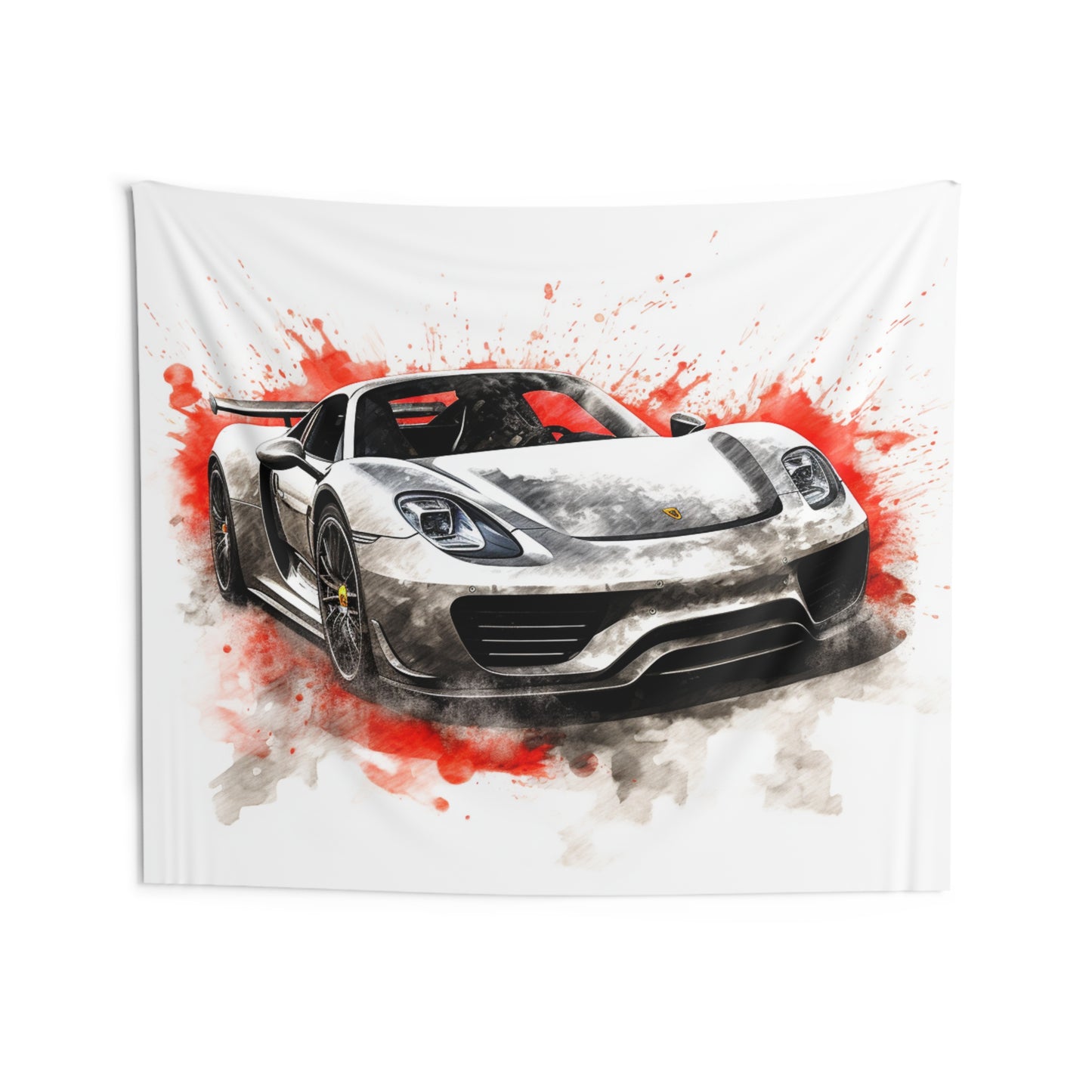 Indoor Wall Tapestries 918 Spyder white background driving fast with water splashing 4
