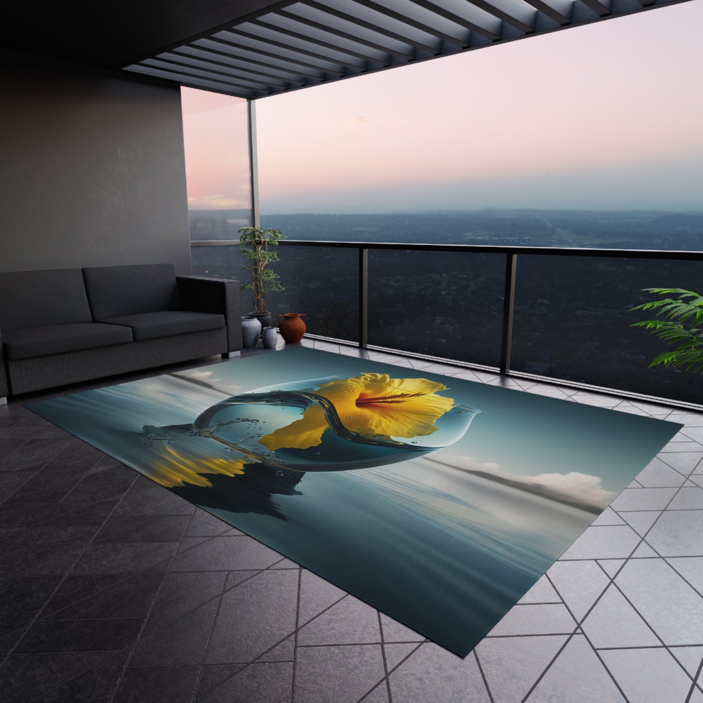 Outdoor Rug Yellow Hibiscus glass 4