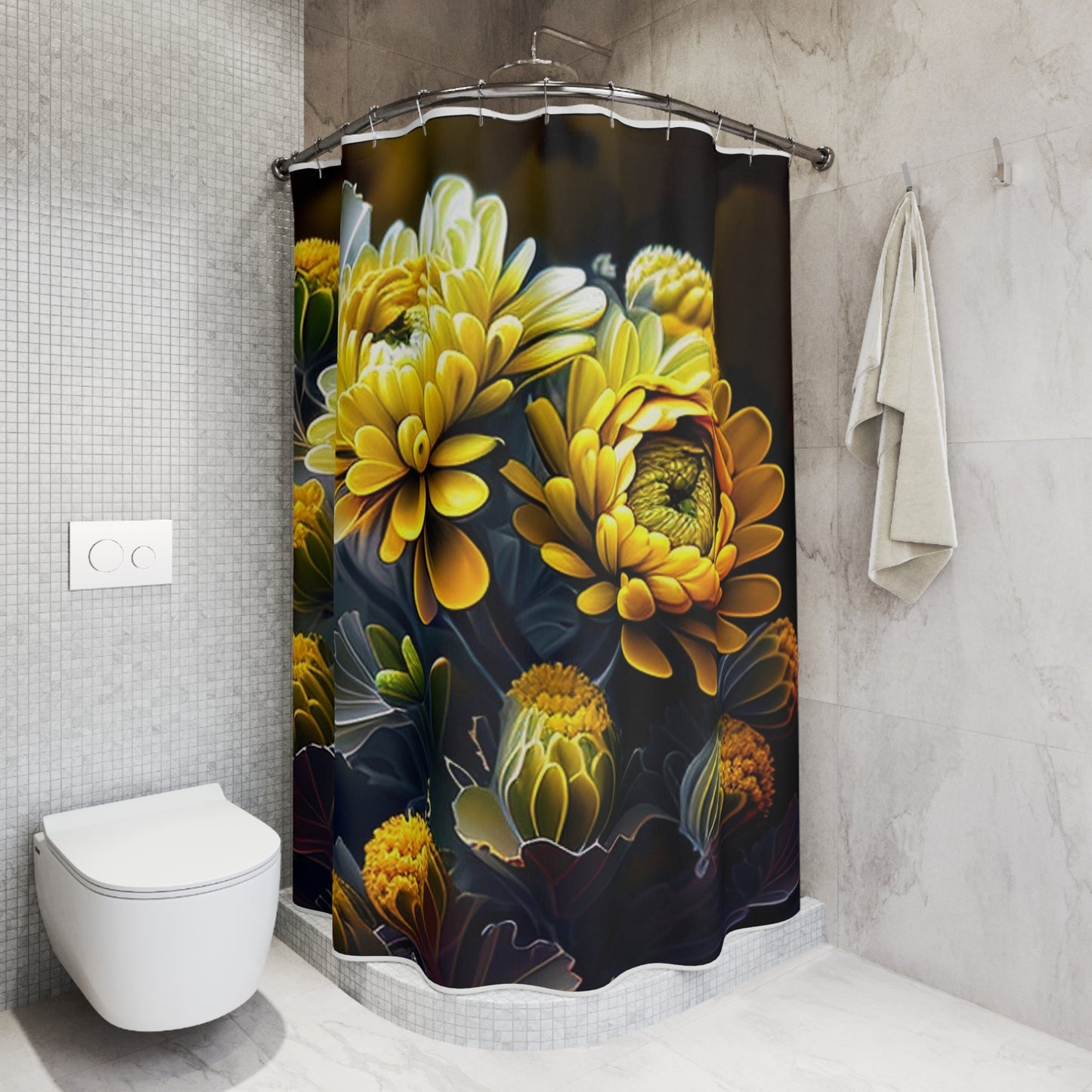 Polyester Shower Curtain Yellow Hermosas Flores Amarillas 4