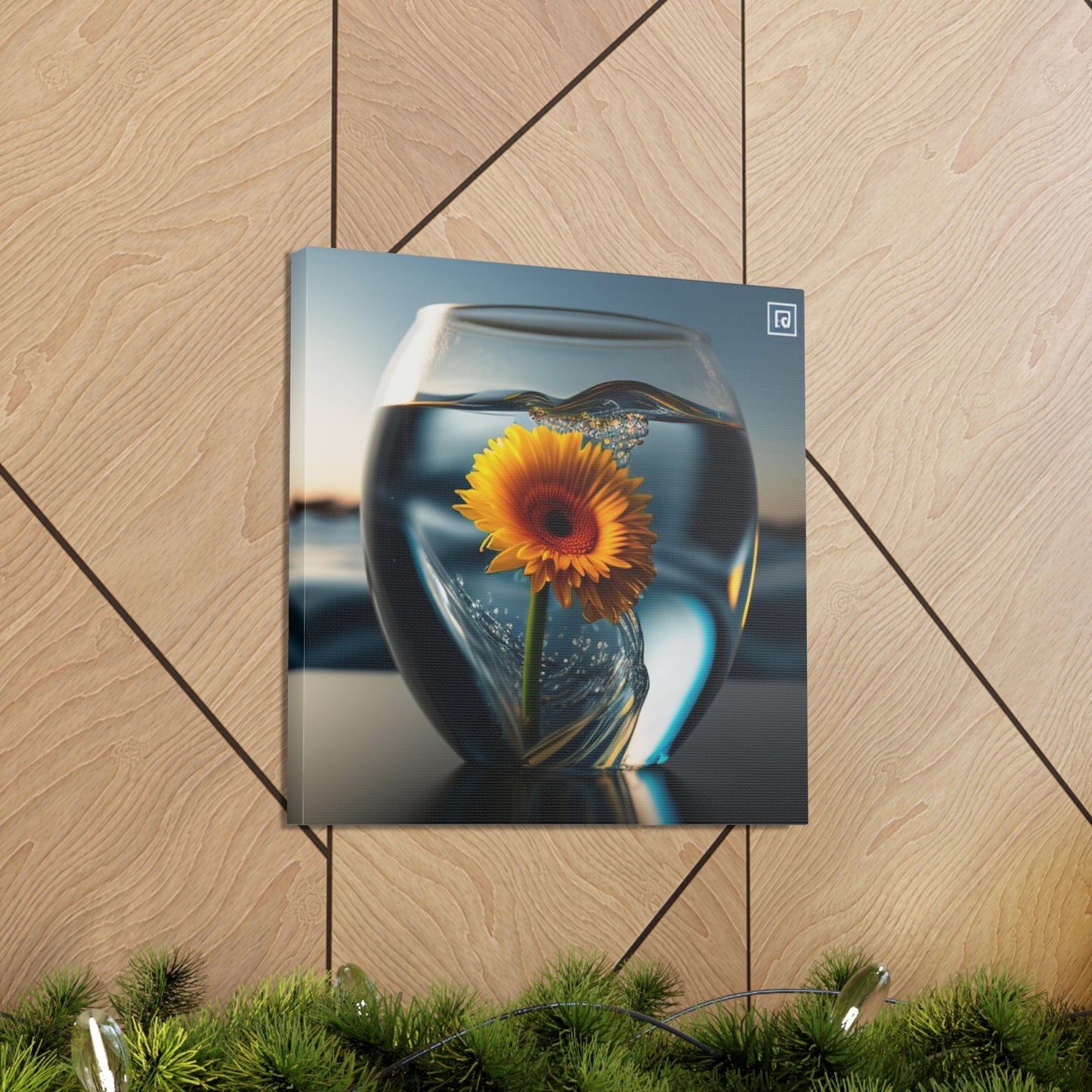 Canvas Gallery Wraps yello Gerbera glass 3