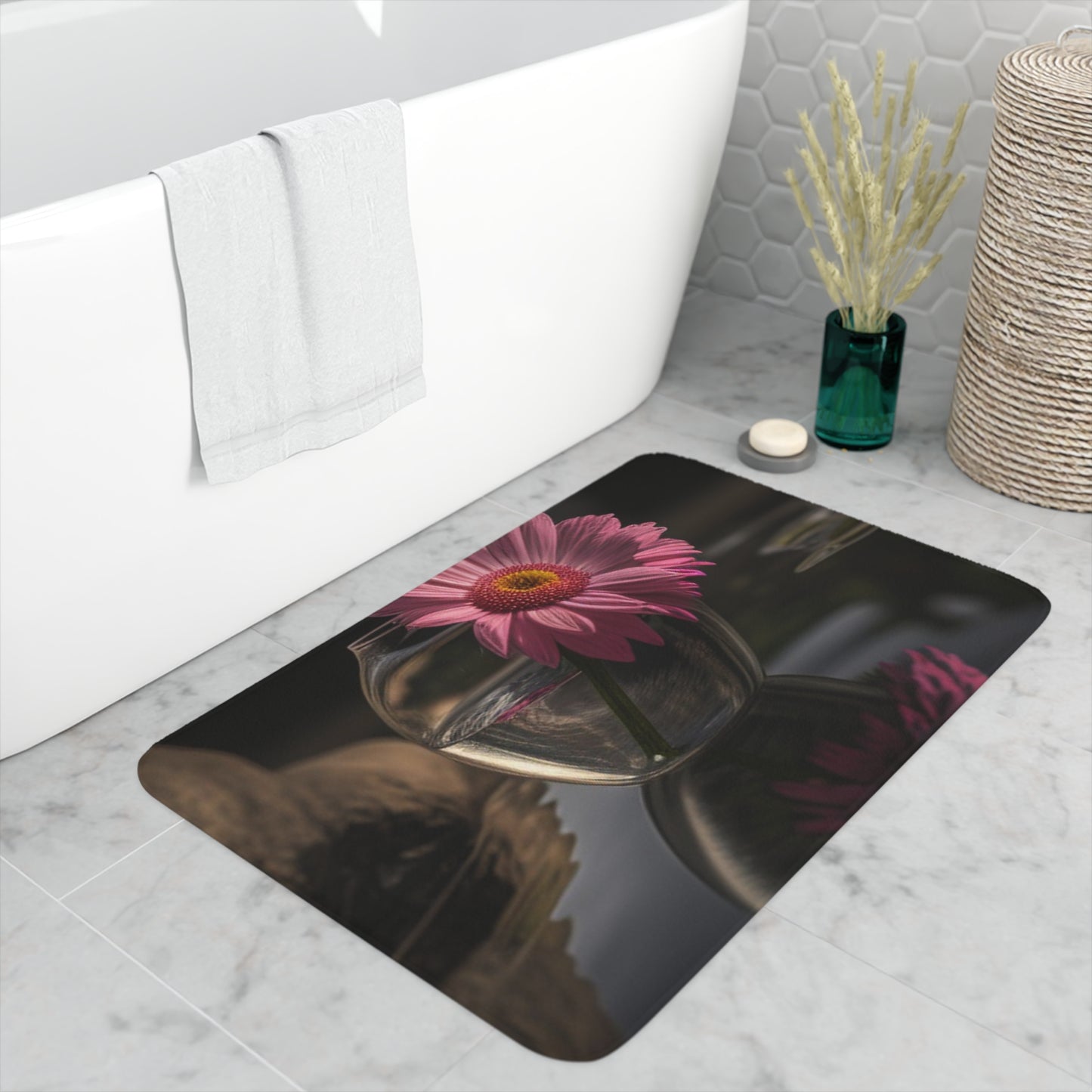 Memory Foam Bath Mat Pink Daisy 2