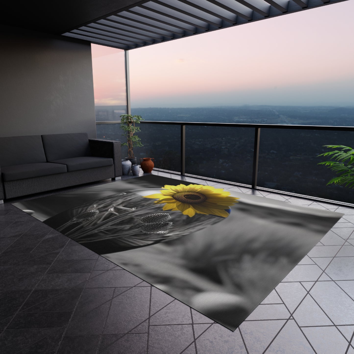 Outdoor Rug Yellw Sunflower in a vase 3