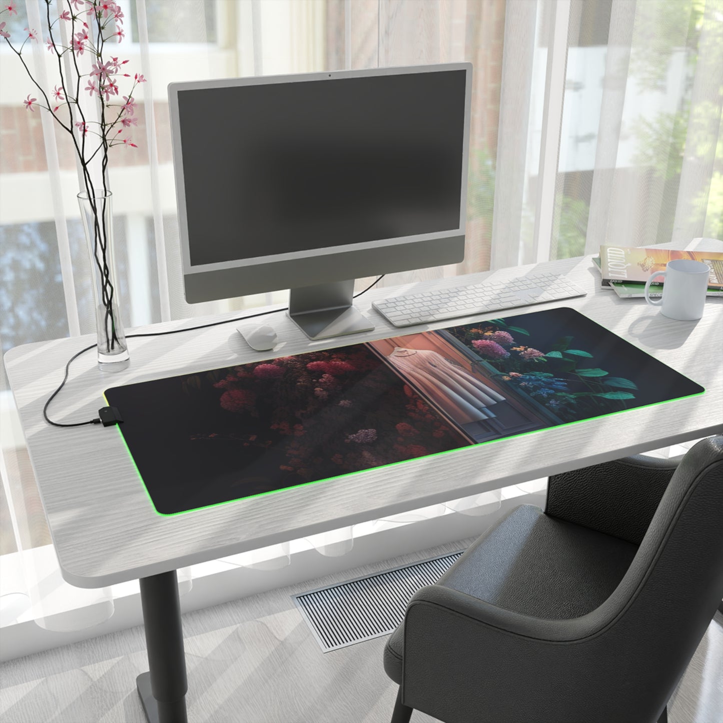 LED Gaming Mouse Pad A Wardrobe Surrounded by Flowers 3