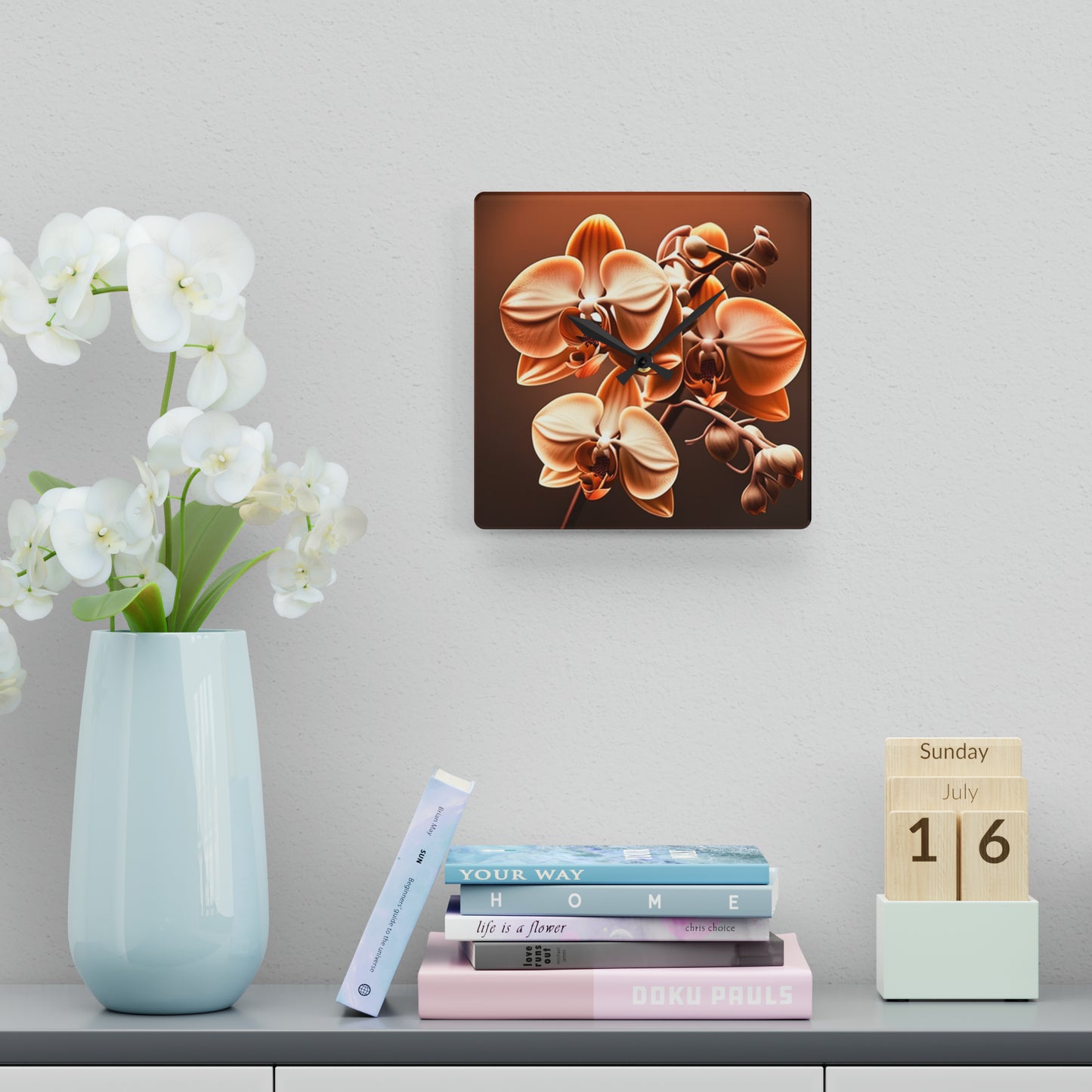 Acrylic Wall Clock orchid pedals 3