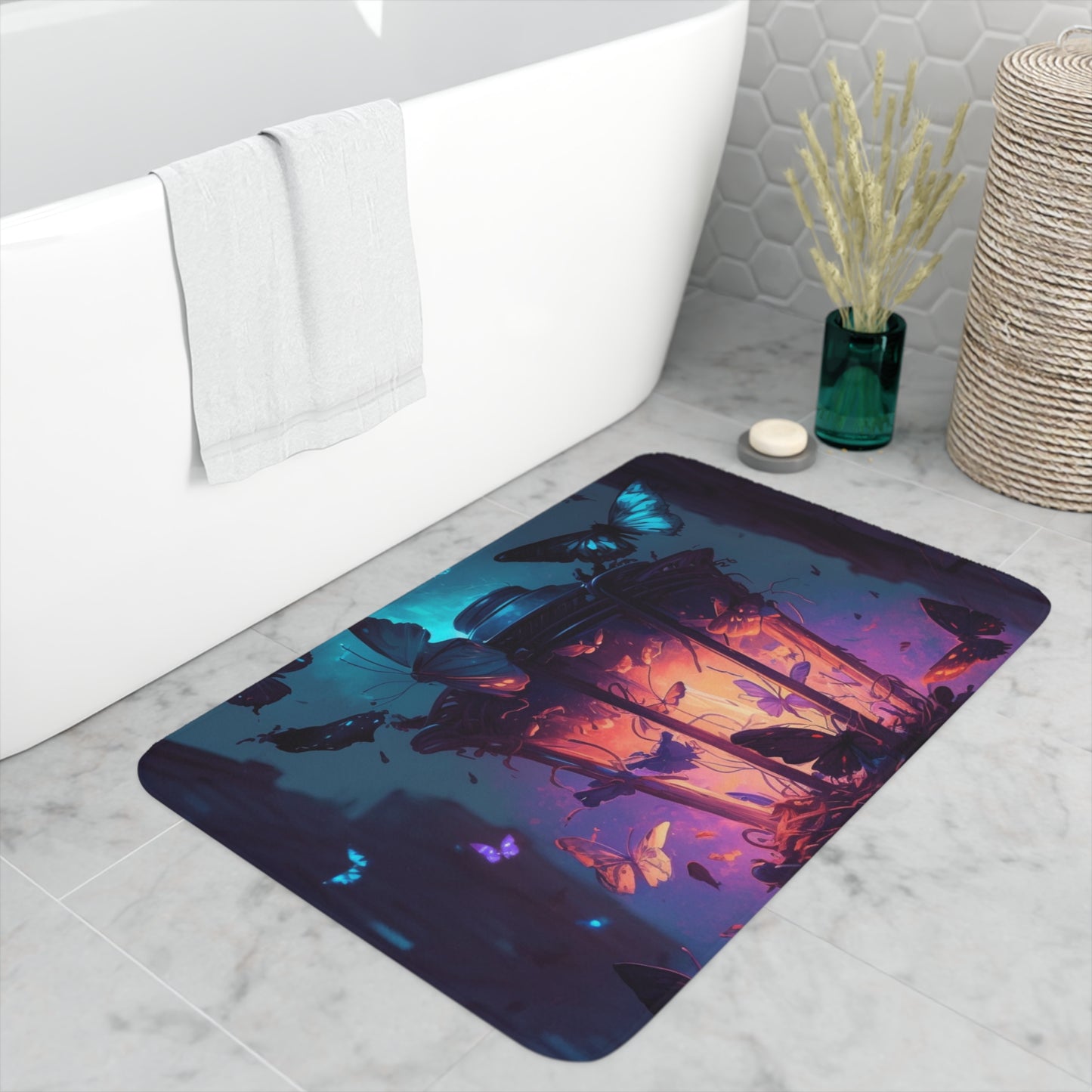Memory Foam Bath Mat Street Light Butterfly 3