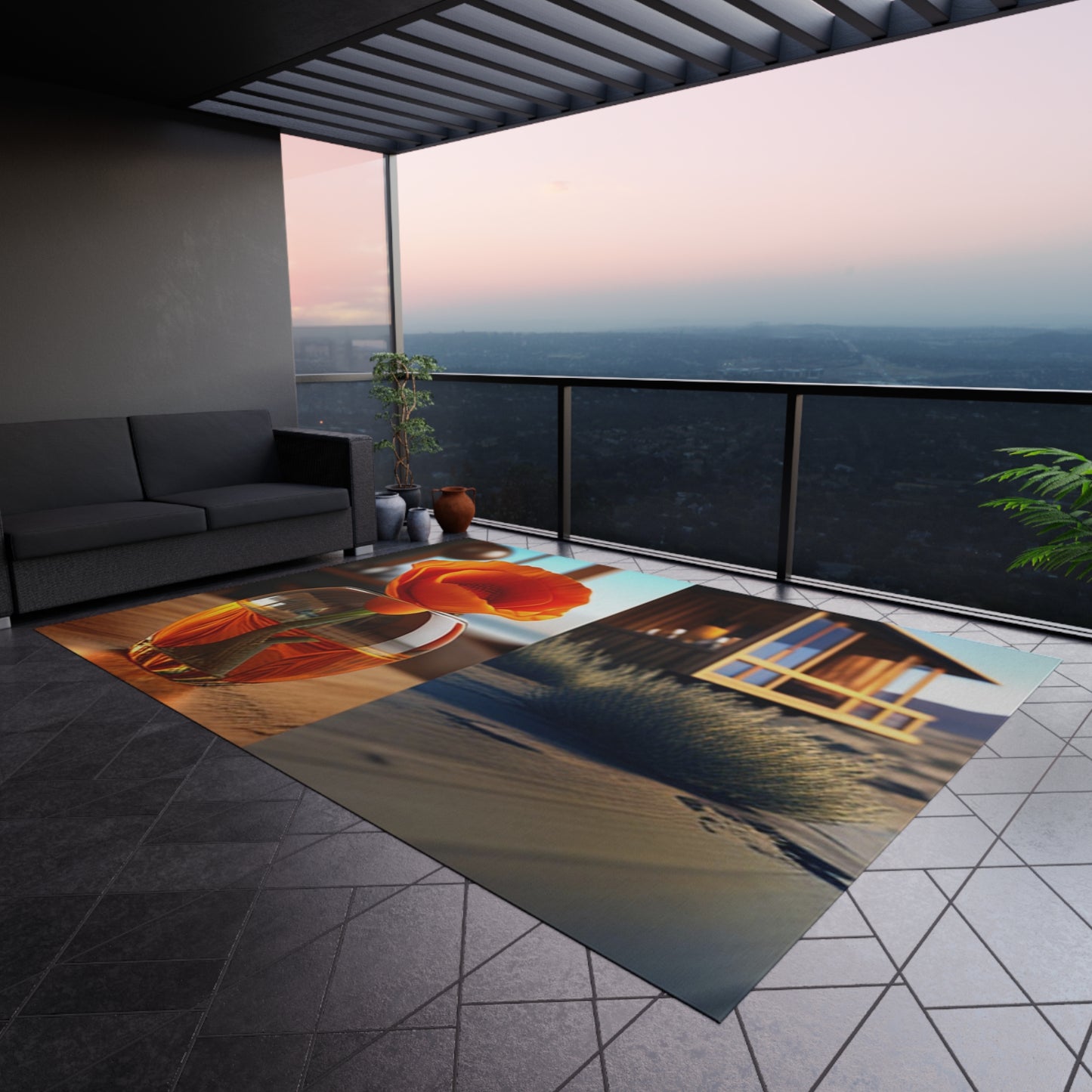 Outdoor Rug Poppy in a Glass Vase 3