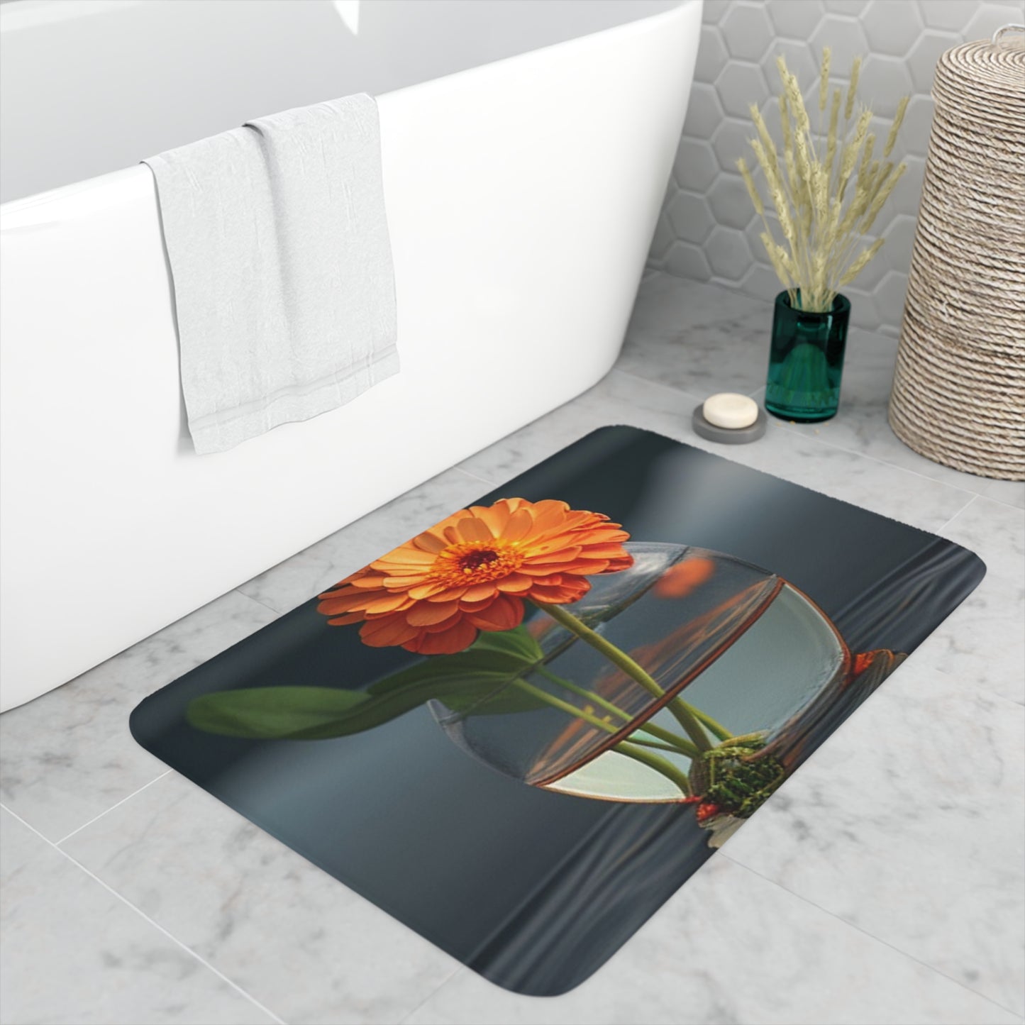 Memory Foam Bath Mat Orange Zinnia 2