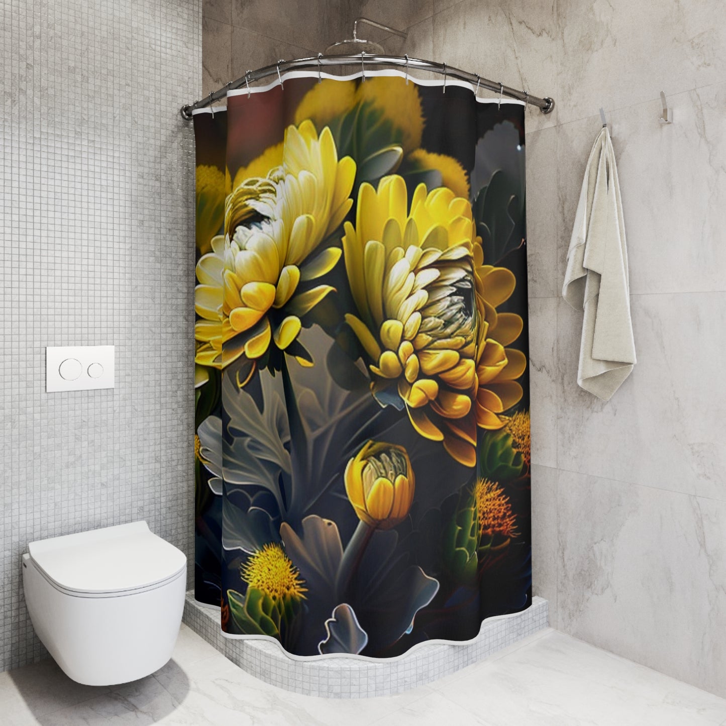 Polyester Shower Curtain Yellow Hermosas Flores Amarillas 2