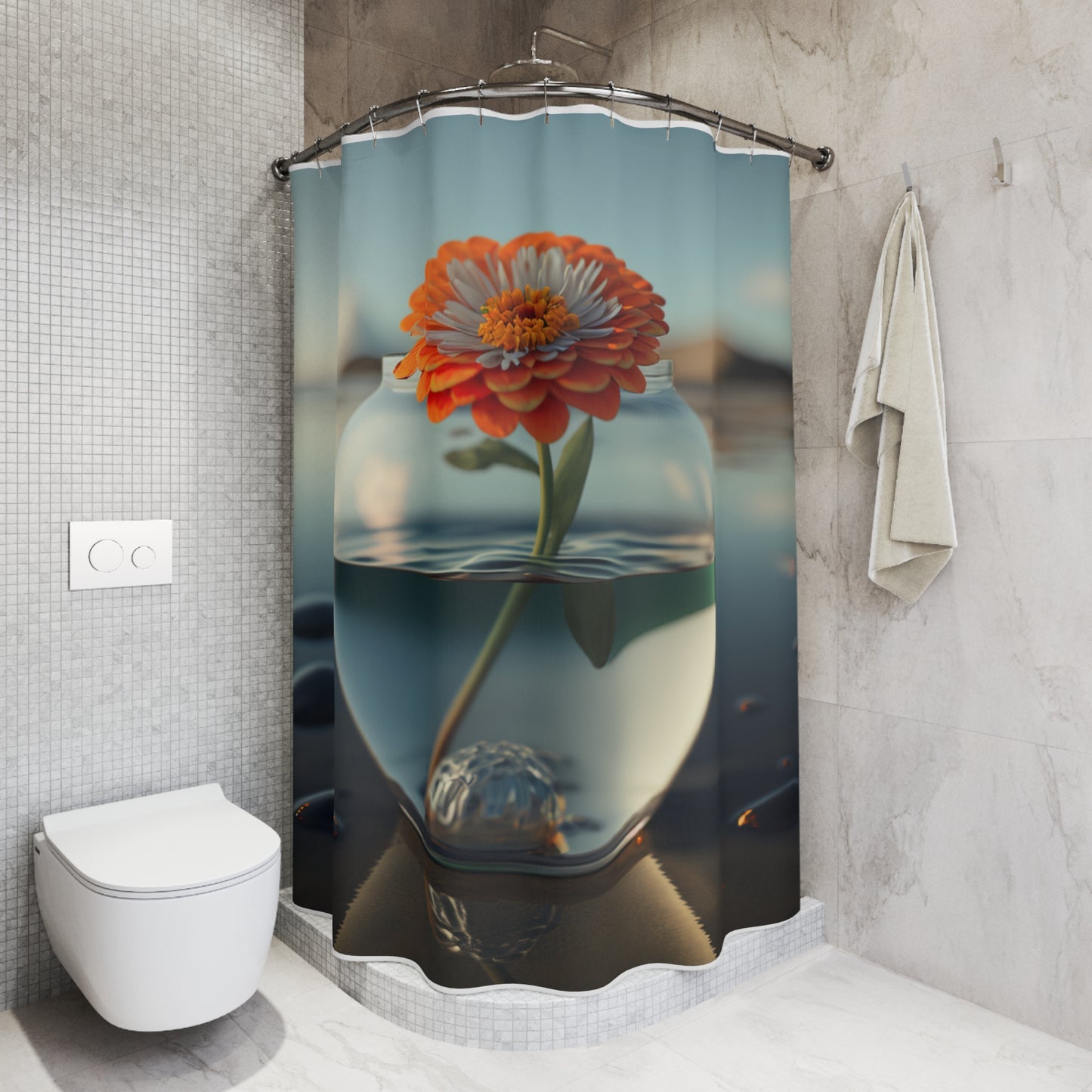 Polyester Shower Curtain Orange Zinnia 3