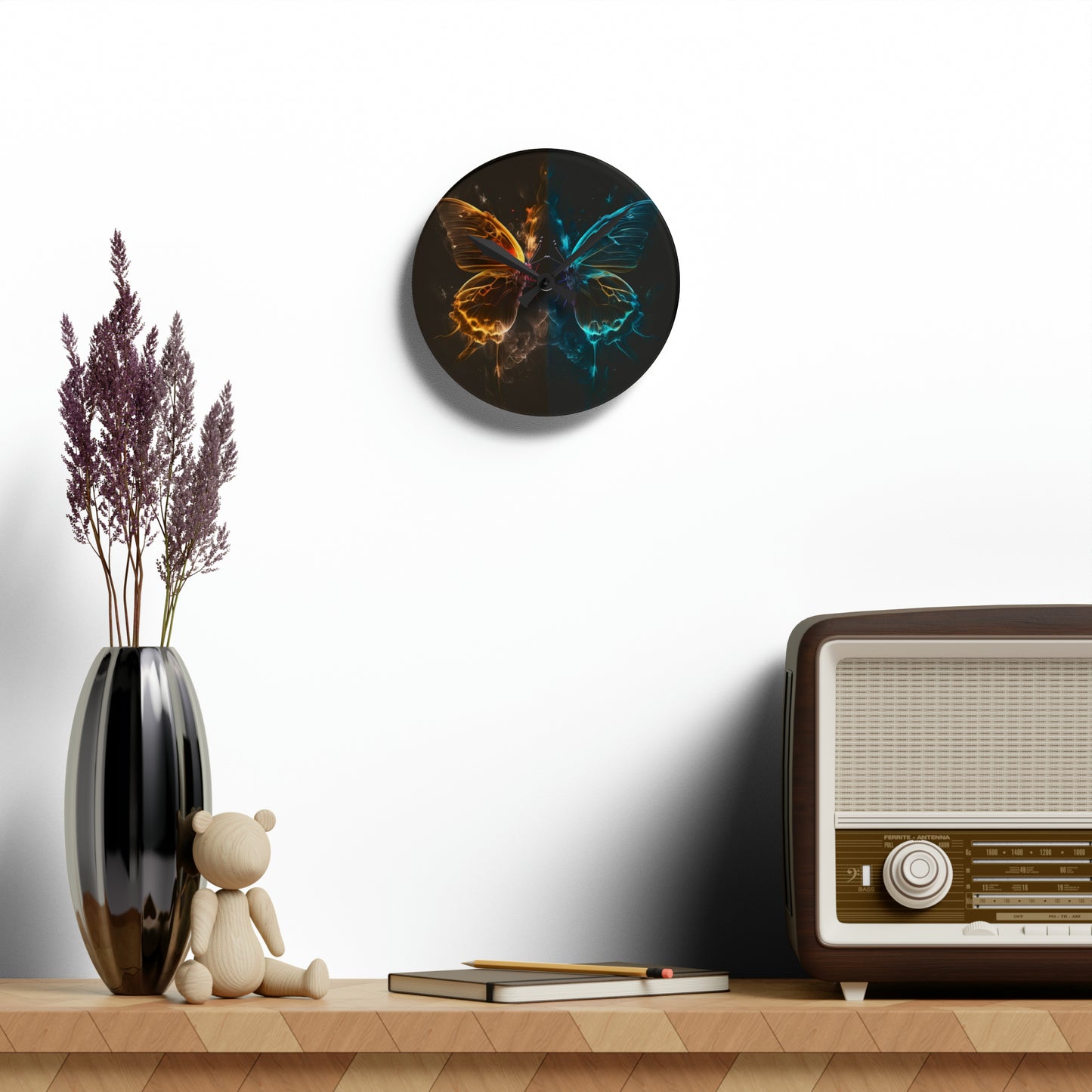 Acrylic Wall Clock Kiss Neon Butterfly 7