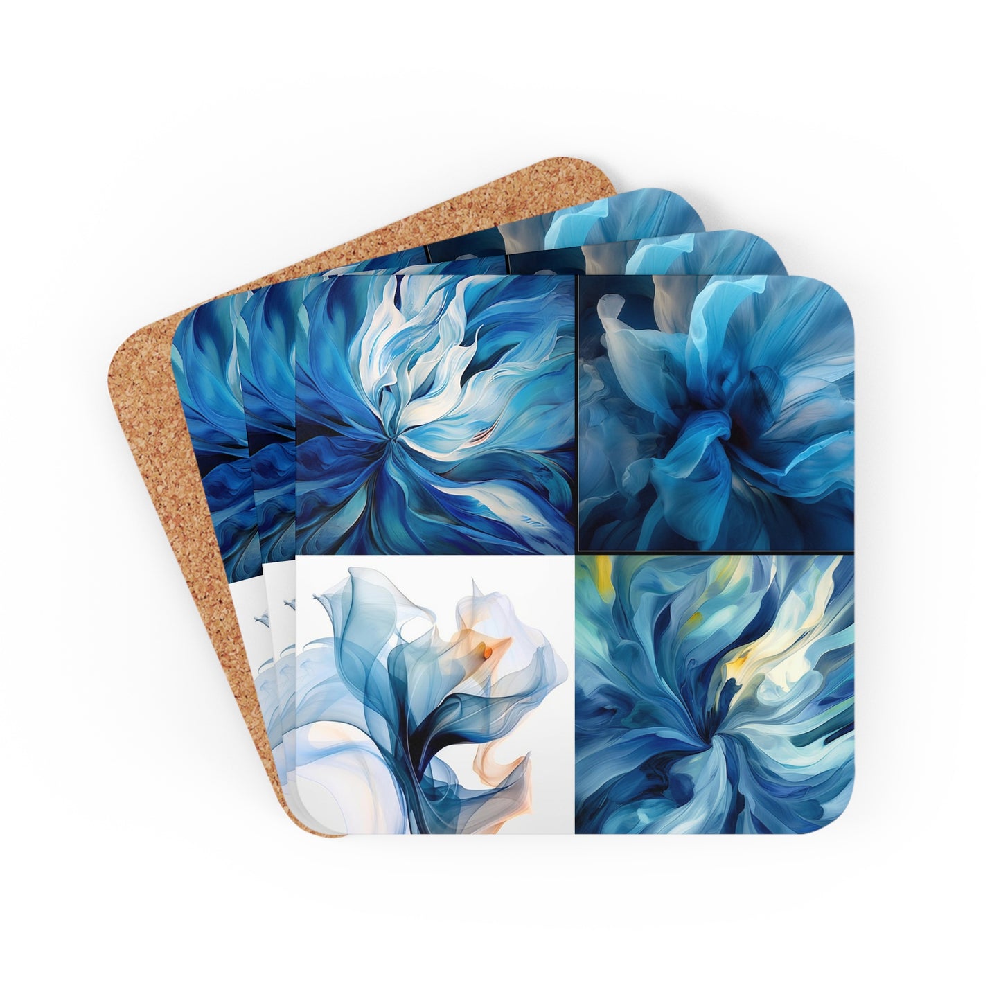 Corkwood Coaster Set Blue Tluip Abstract 5