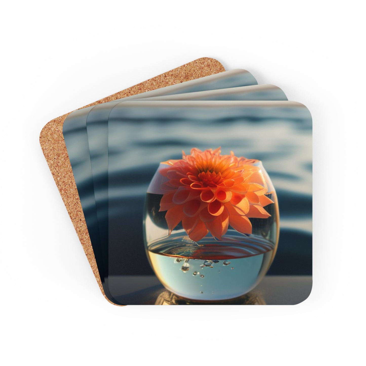 Corkwood Coaster Set Dahlia Orange 2
