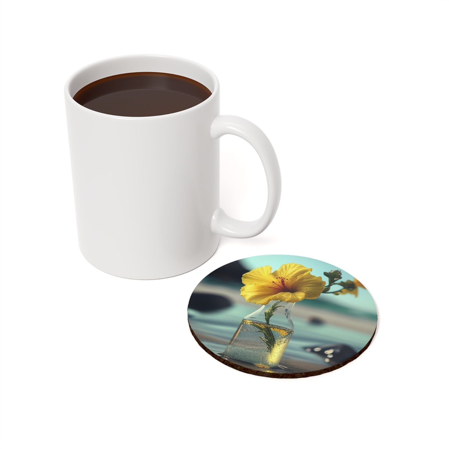 Cork Back Coaster Yellow Hibiscus glass 3