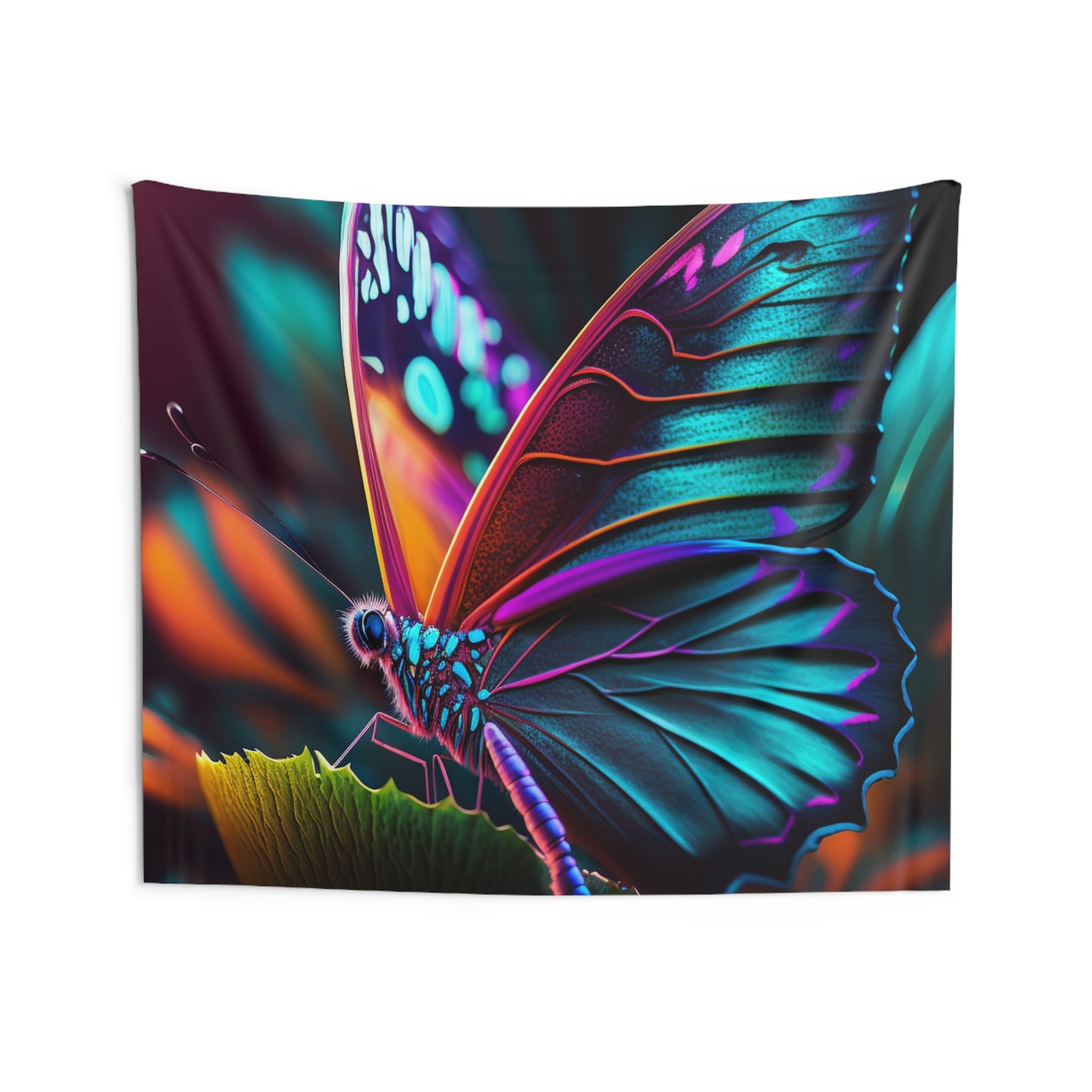 Indoor Wall Tapestries Neon Butterfly Macro 1
