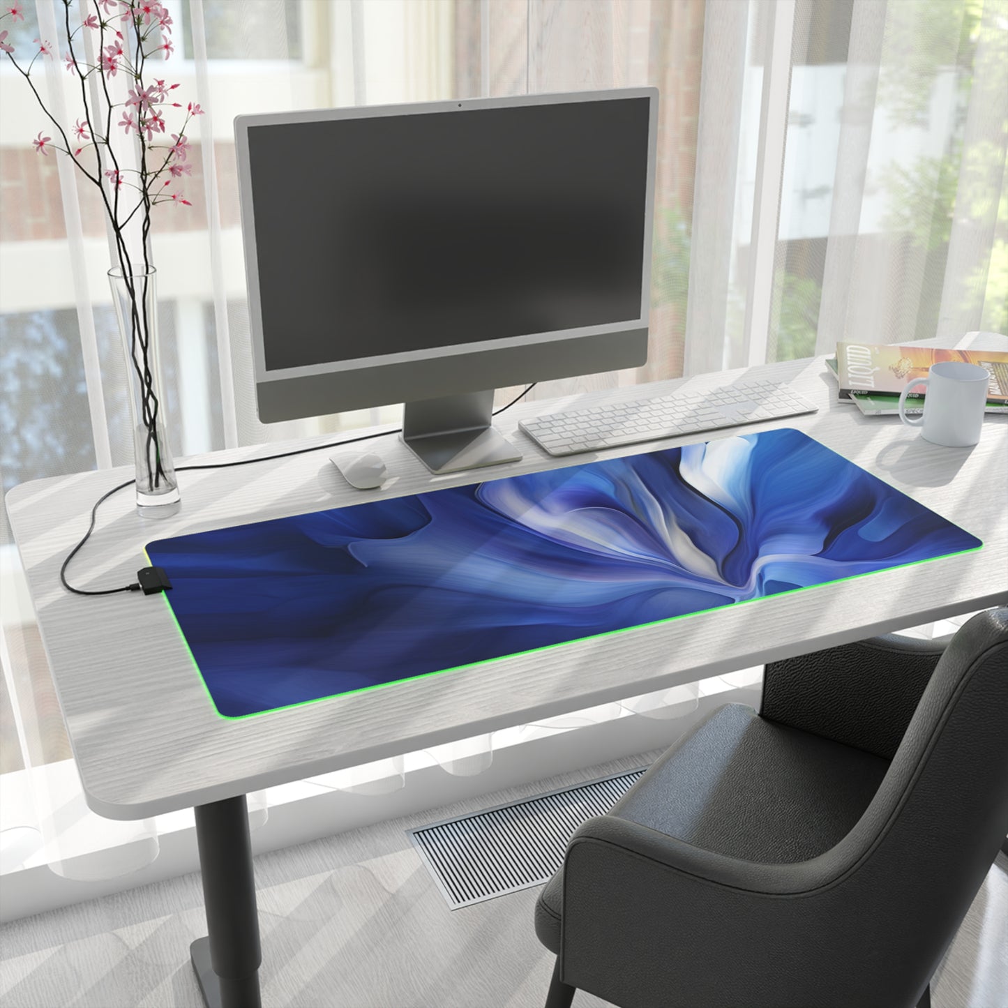 LED Gaming Mouse Pad Abstract Blue Tulip 3
