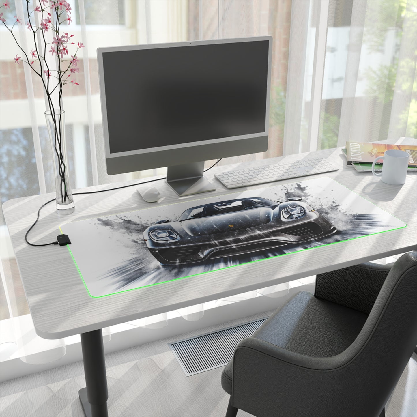 LED Gaming Mouse Pad 918 Spyder white background driving fast with water splashing 3