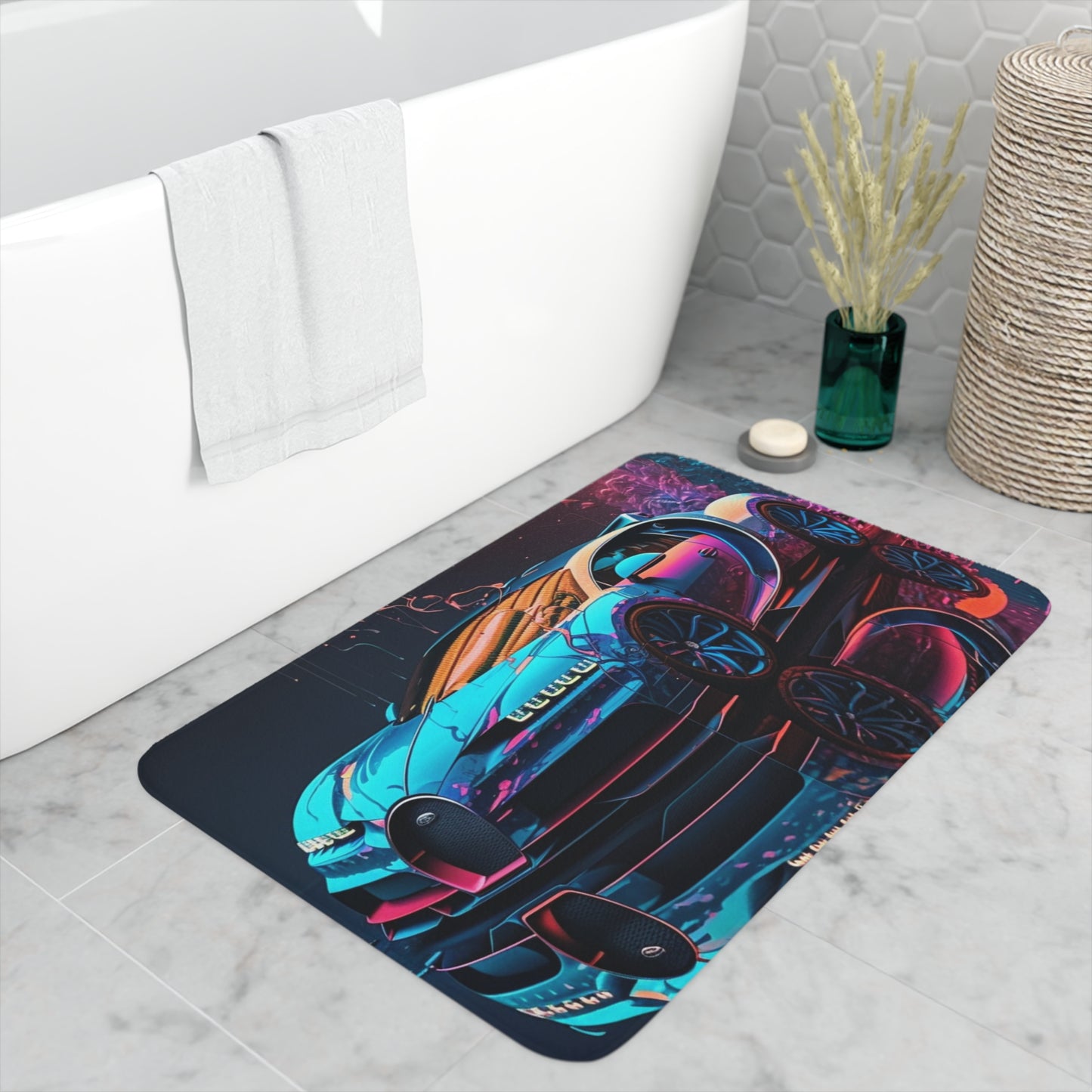 Memory Foam Bath Mat Bugatti Neon Chiron 4