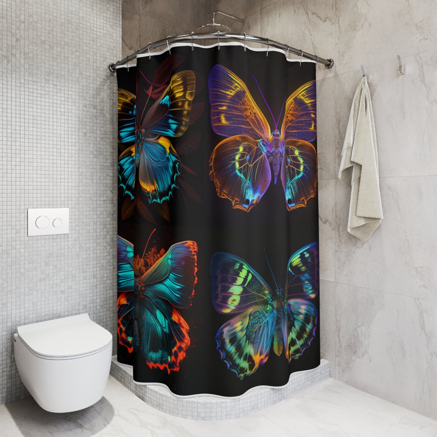 Polyester Shower Curtain Neon Butterfly Flair 5