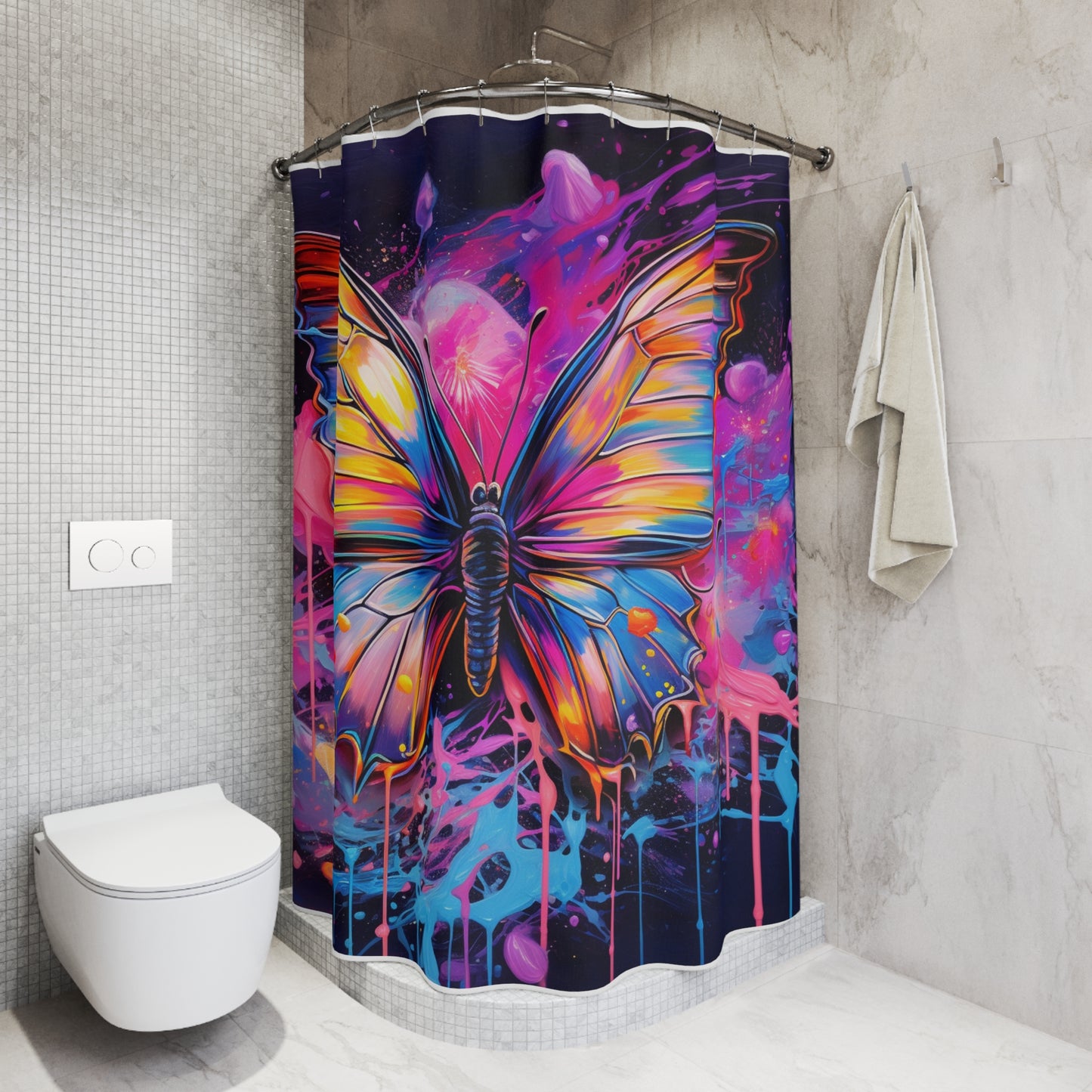Polyester Shower Curtain Pink Butterfly Flair 3