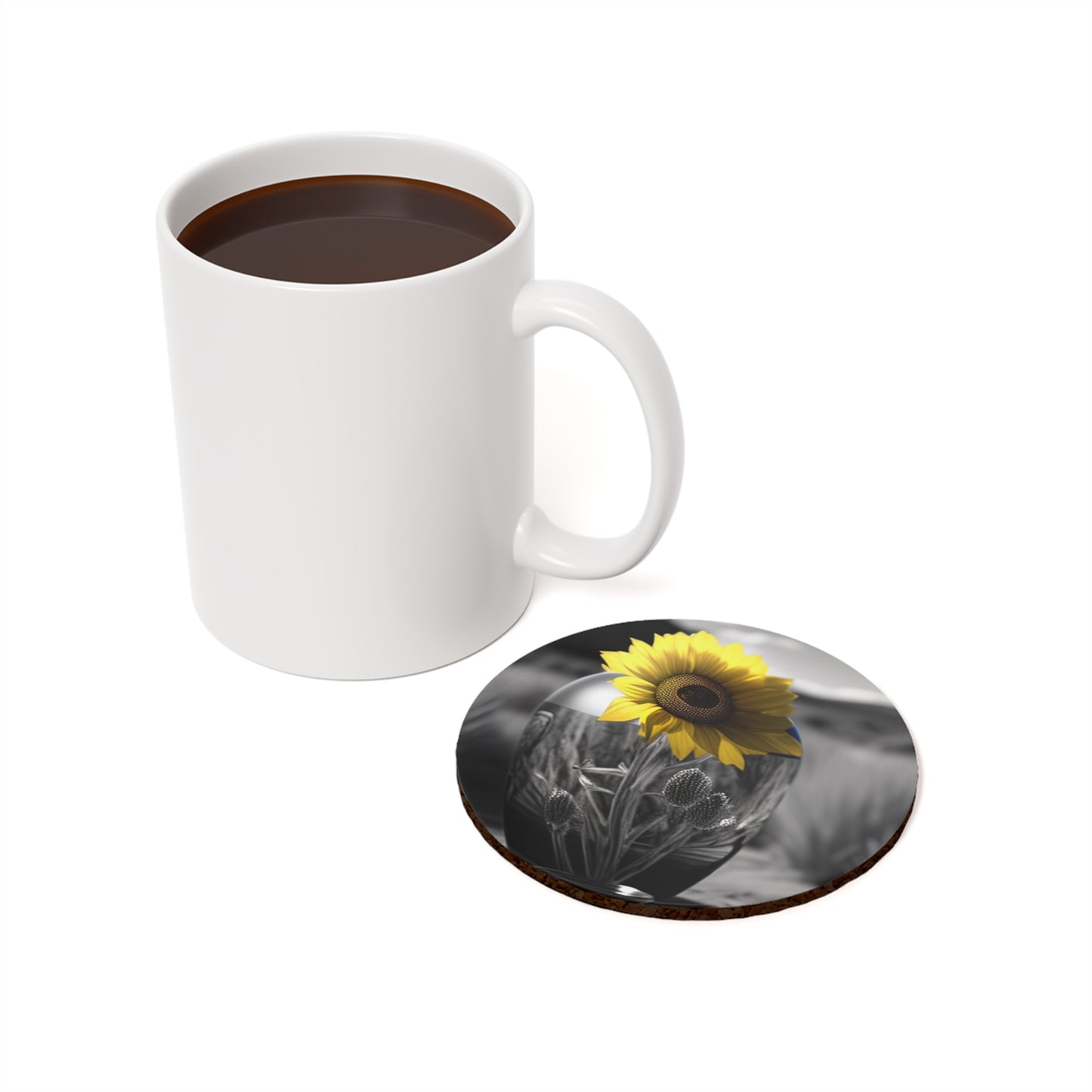 Cork Back Coaster Yellw Sunflower in a vase 3