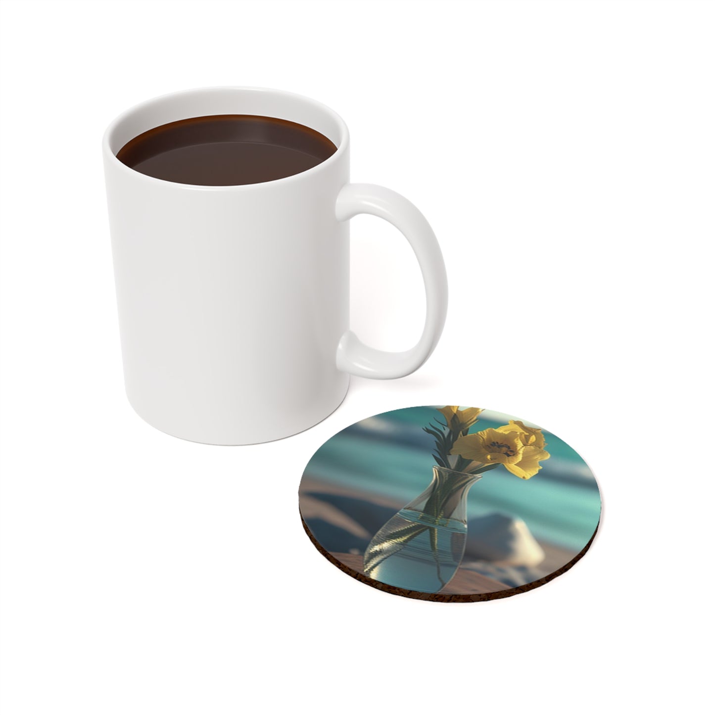 Cork Back Coaster Yellow Gladiolus glass 4