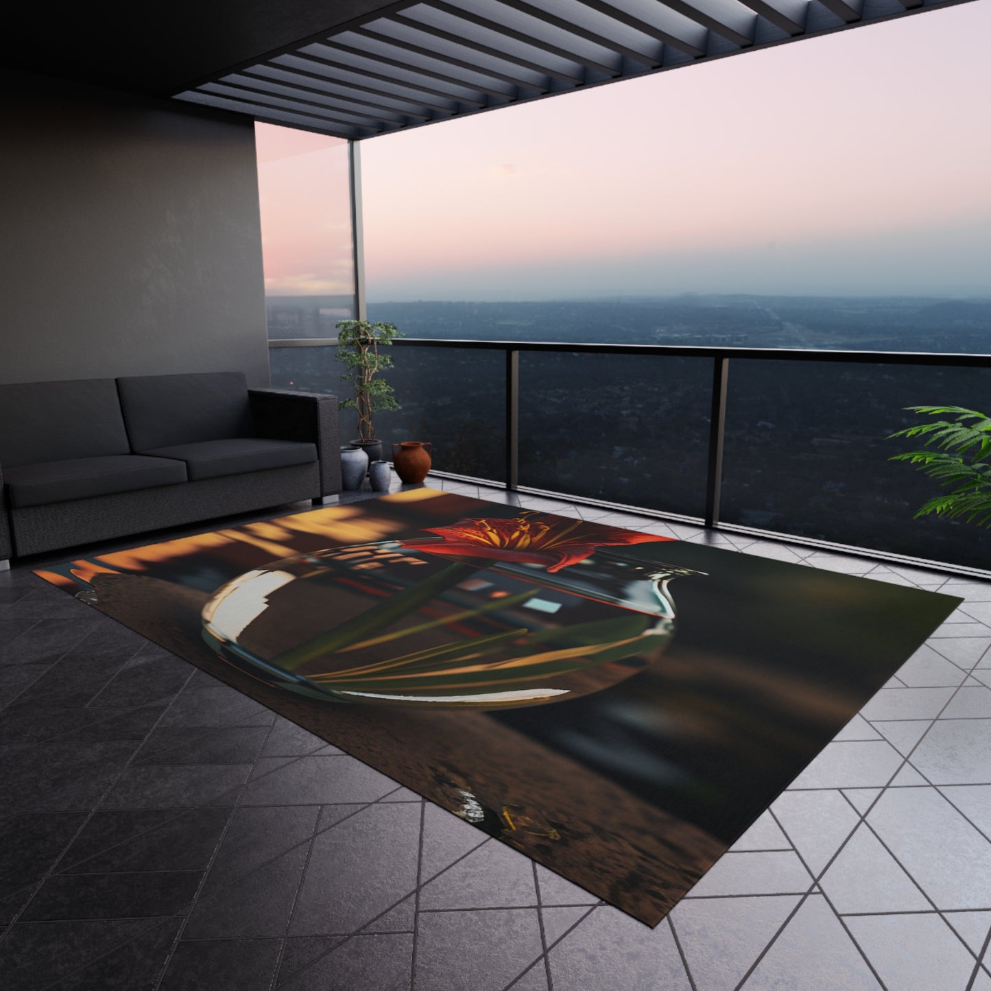 Outdoor Rug Red Lily in a Glass vase 2