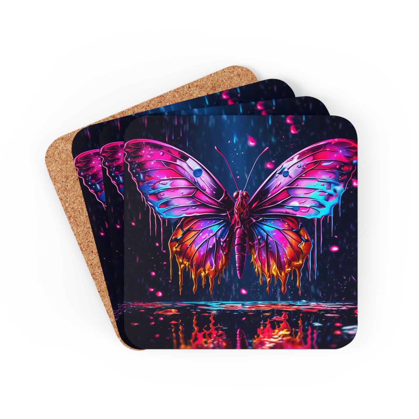 Corkwood Coaster Set Pink Butterfly Flair 2