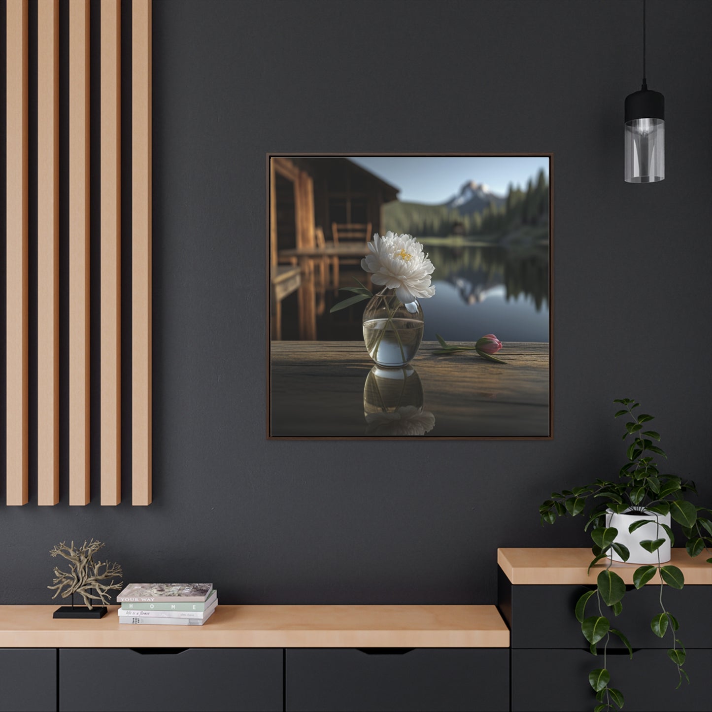 Gallery Canvas Wraps, Square Frame White Peony glass vase 4