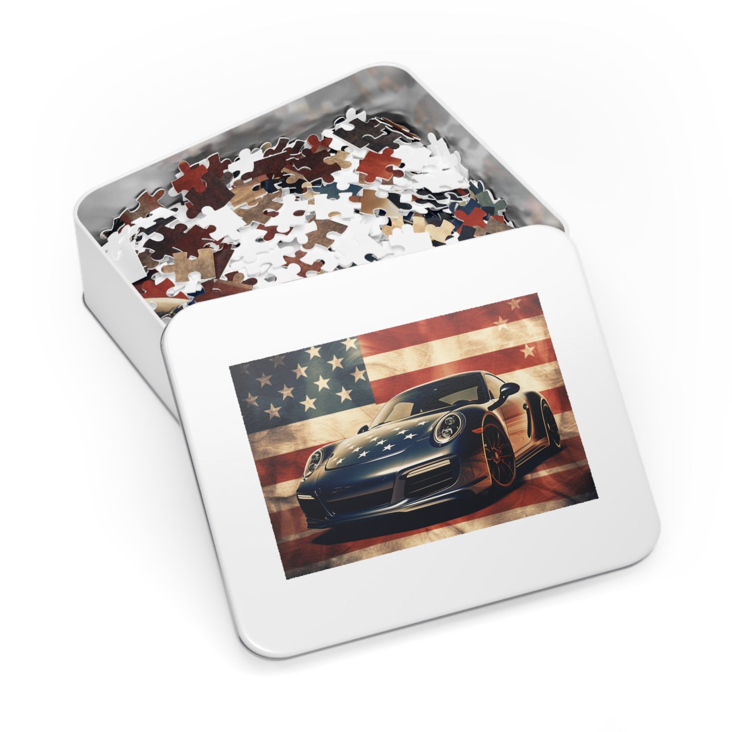 Jigsaw Puzzle (30, 110, 252, 500,1000-Piece) Abstract American Flag Background Porsche 3