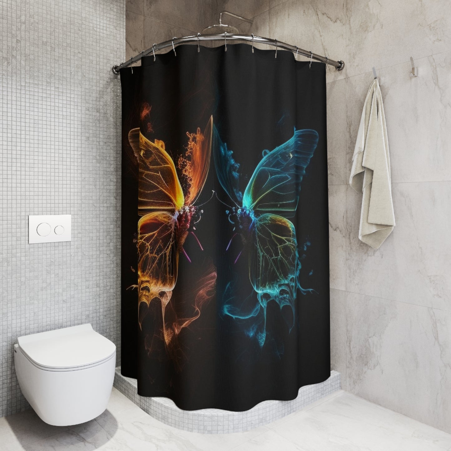 Polyester Shower Curtain Kiss Neon Butterfly 1