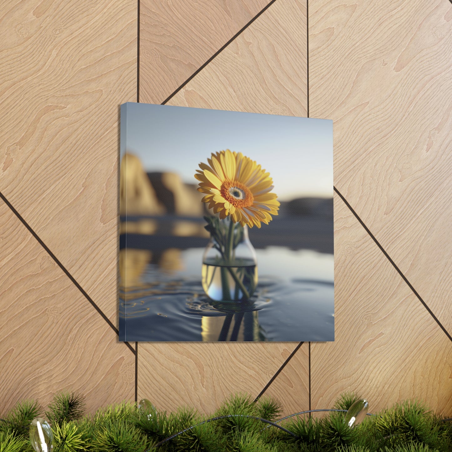 Canvas Gallery Wraps yello Gerbera glass 4