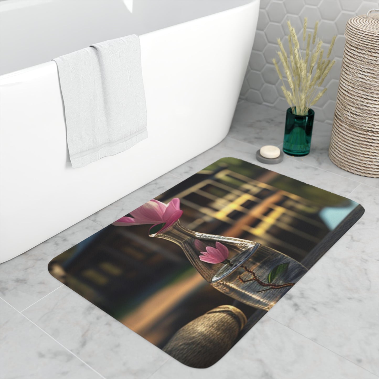 Memory Foam Bath Mat Magnolia in a Glass vase 4
