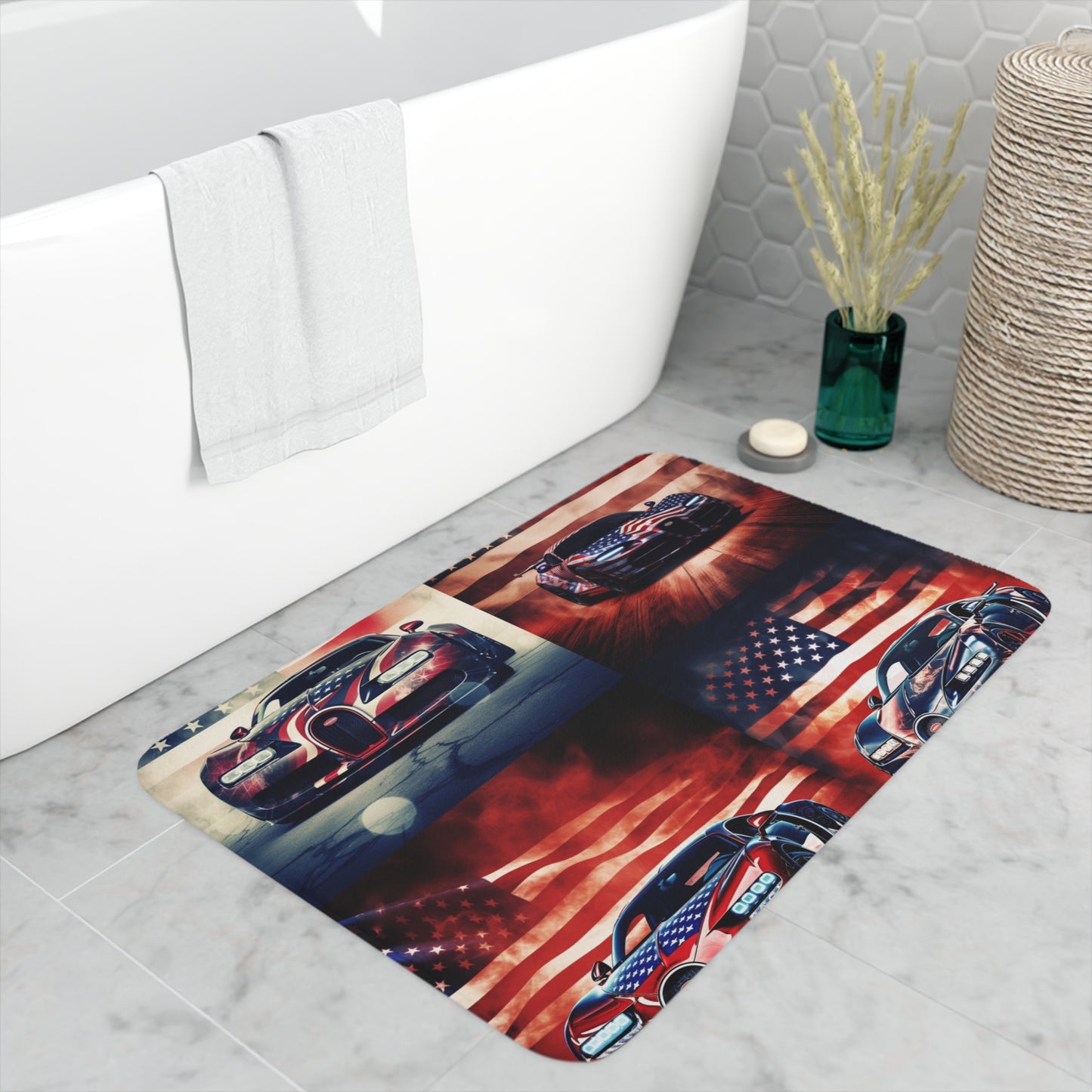 Memory Foam Bath Mat Abstract American Flag Background Bugatti 5