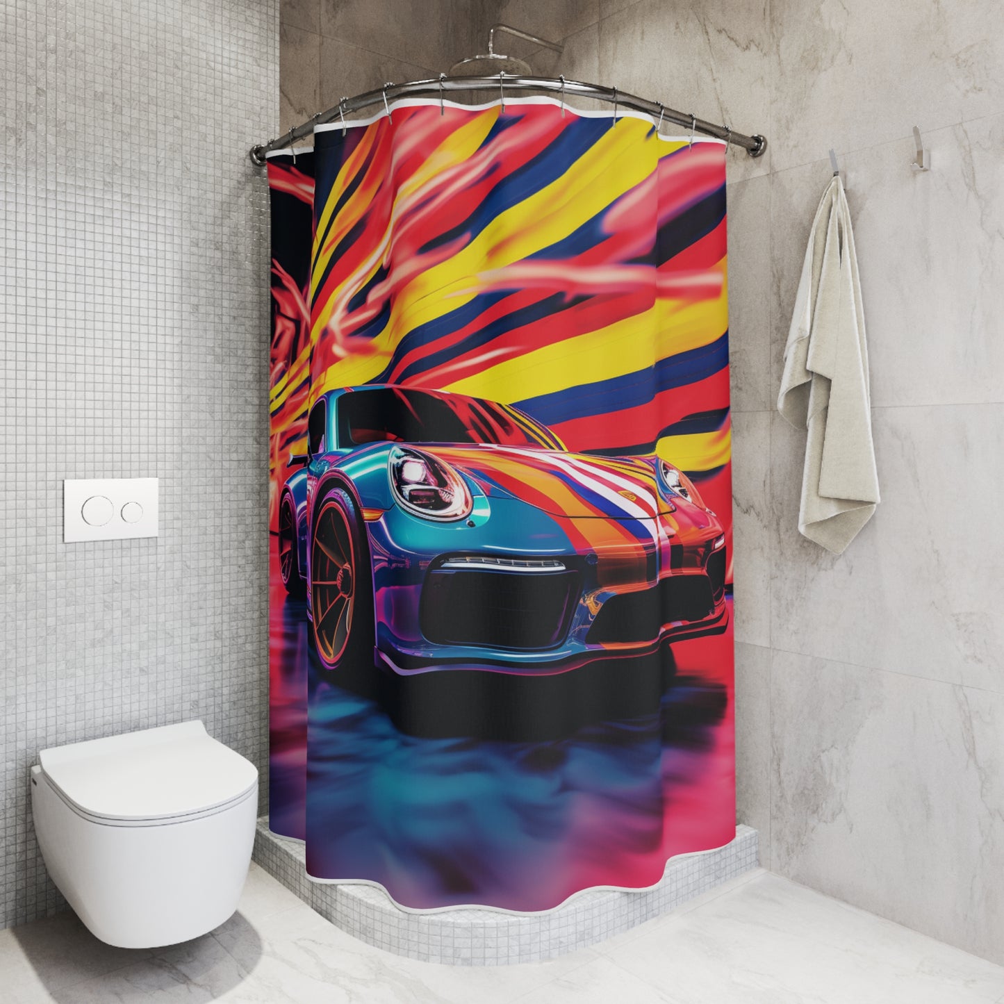 Polyester Shower Curtain Macro American Flag Porsche 2