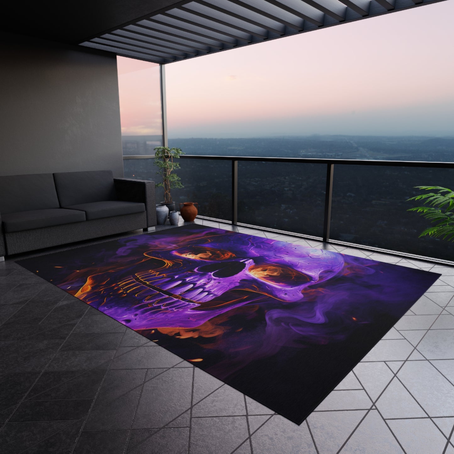 Outdoor Rug Skull Flames 1