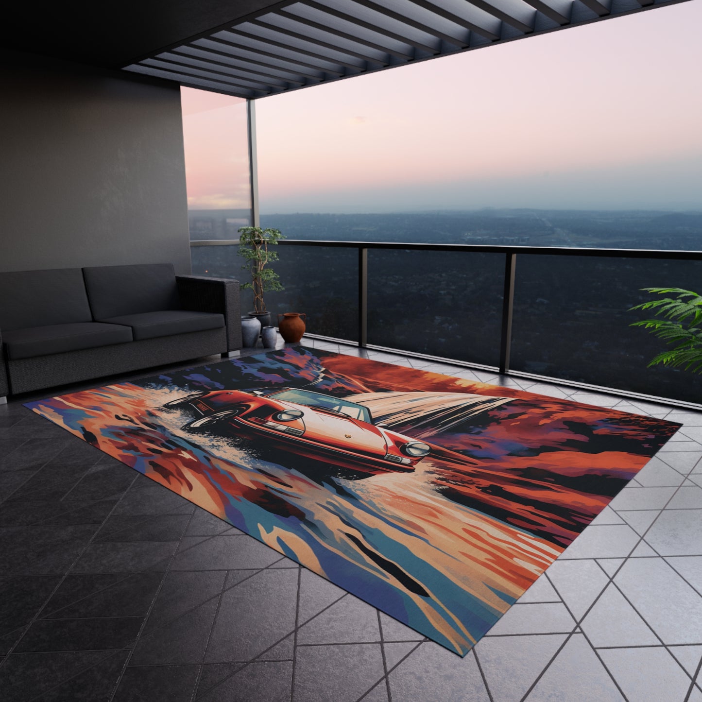 Outdoor Rug American Flag Porsche Abstract 4