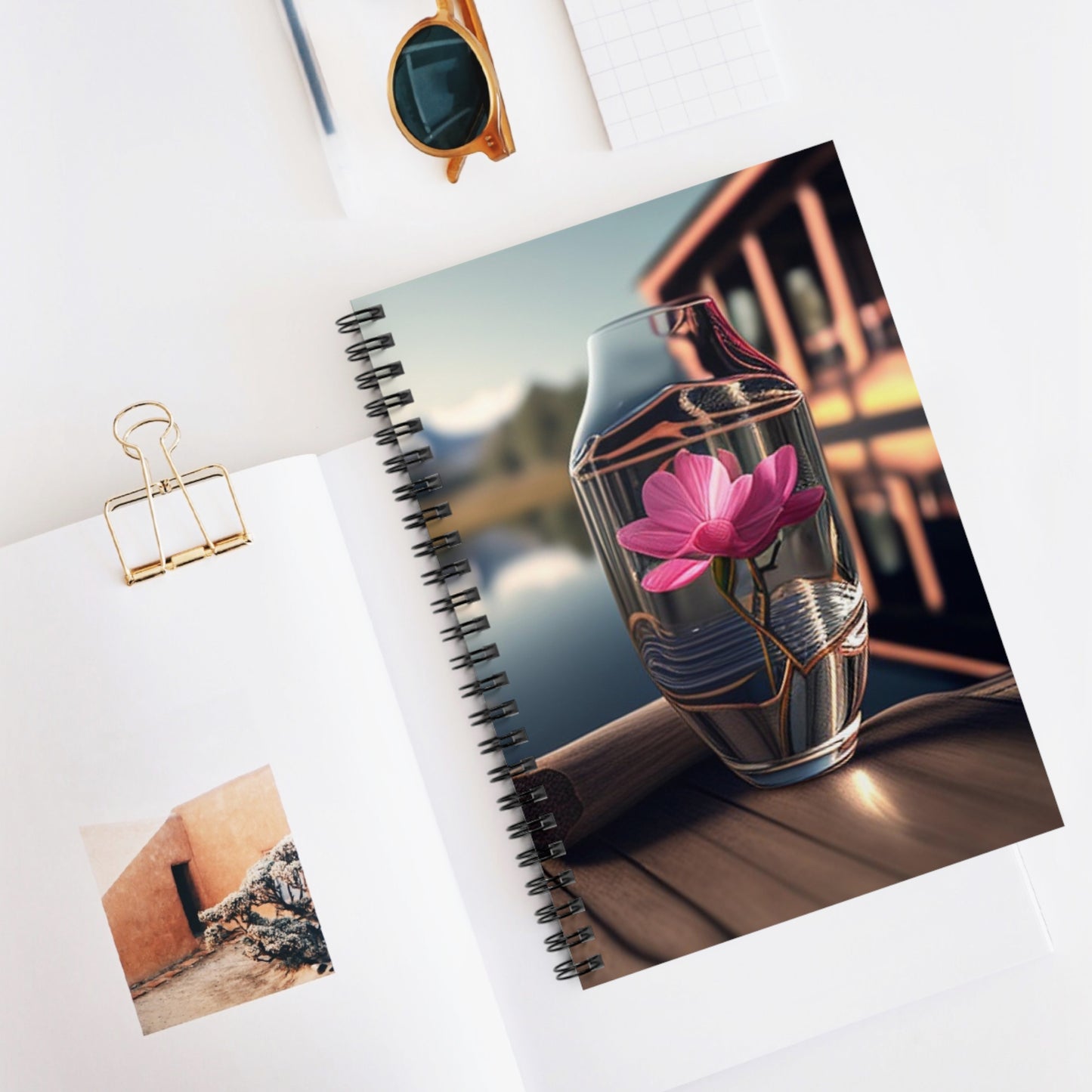 Spiral Notebook - Ruled Line Magnolia in a Glass vase 3