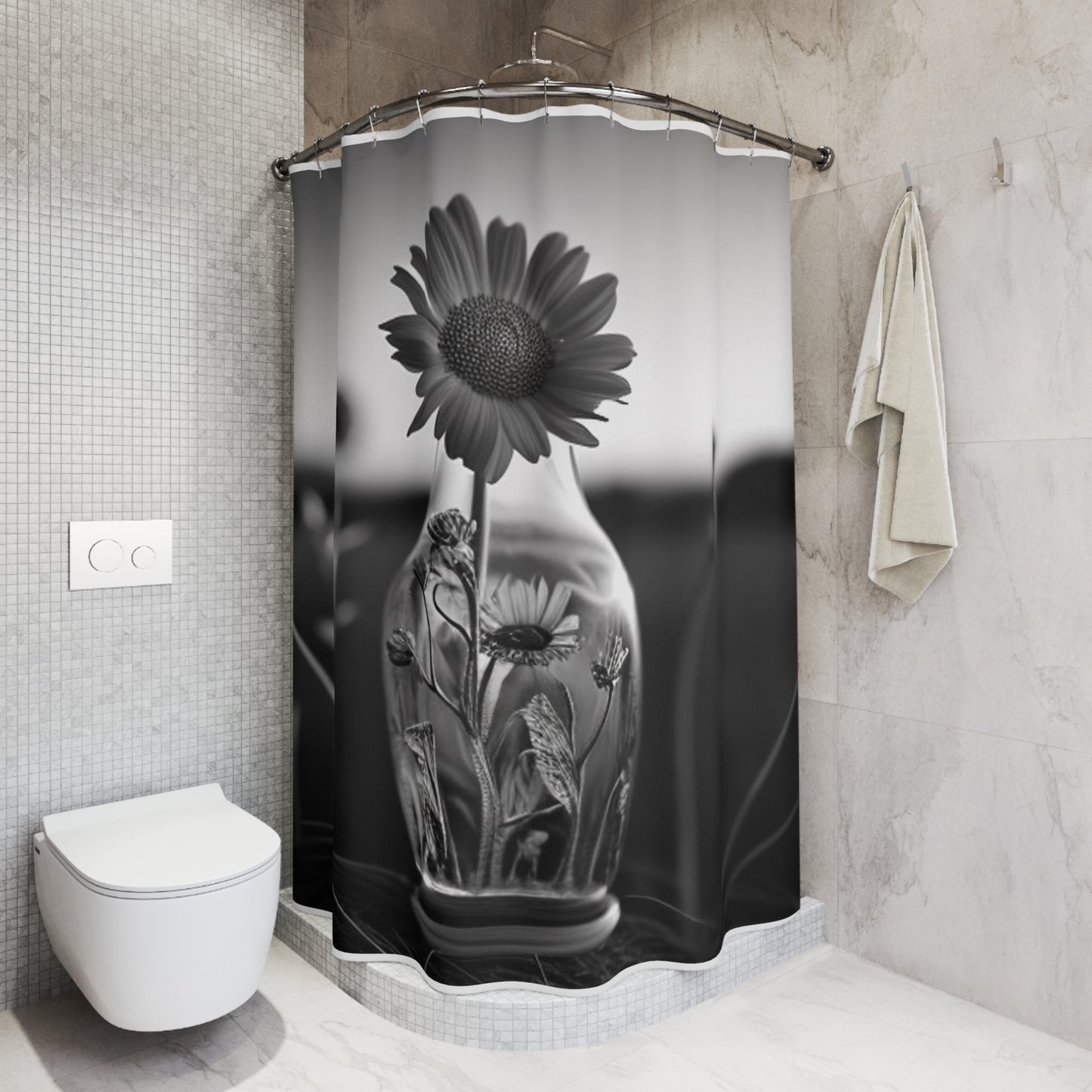 Polyester Shower Curtain Yellw Sunflower in a vase 2
