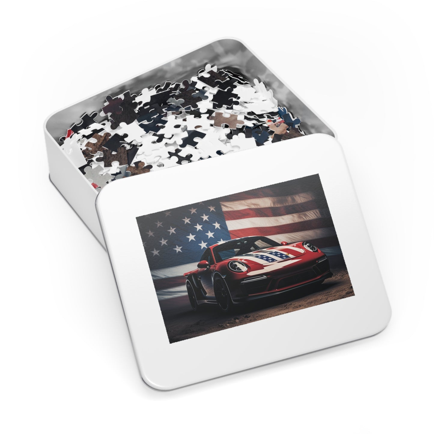 Jigsaw Puzzle (30, 110, 252, 500,1000-Piece) American Flag Background Porsche 3