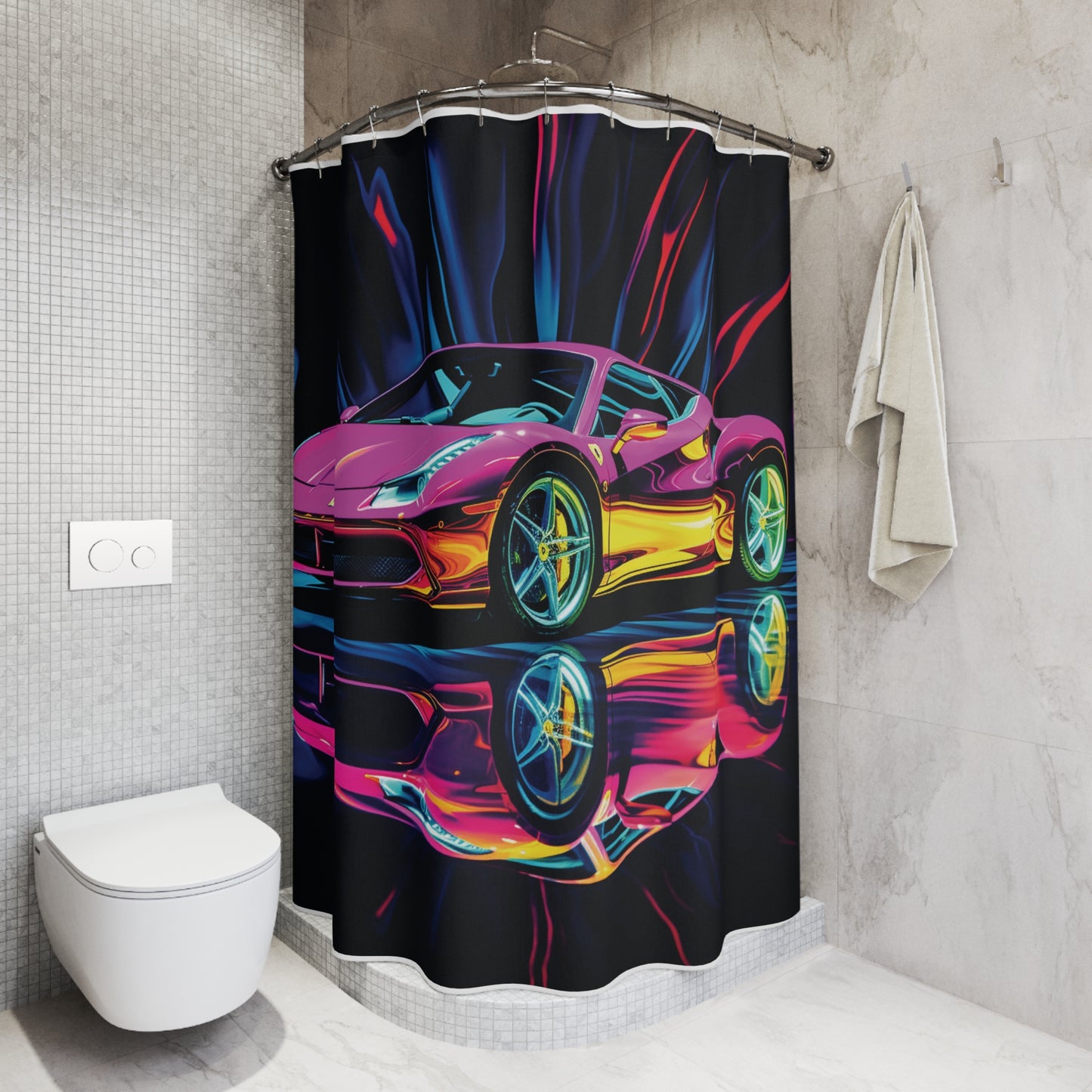 Polyester Shower Curtain Pink Macro Ferrari 3